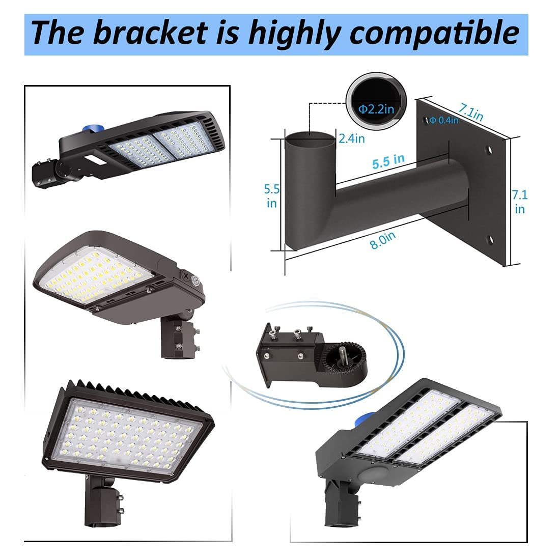 LEDMO L Shape Wall Mount Bracket for LED Parking Lot Lights, Iron, 8 Inch, Brown, Model LED1115