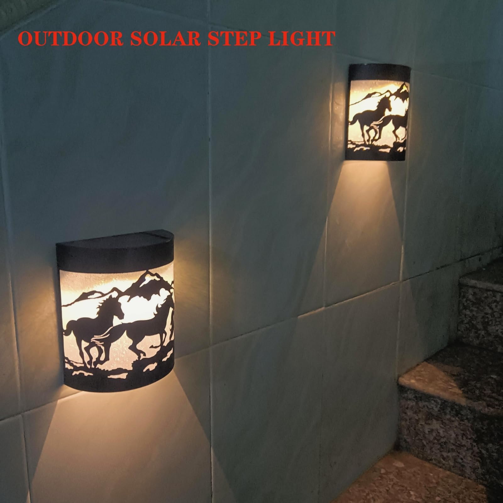 Generic Horse Solar Wall Lights - 2 Pack Waterproof Decorative Lamps for Deck, Steps, Fence, Garage, Backyard, Porch