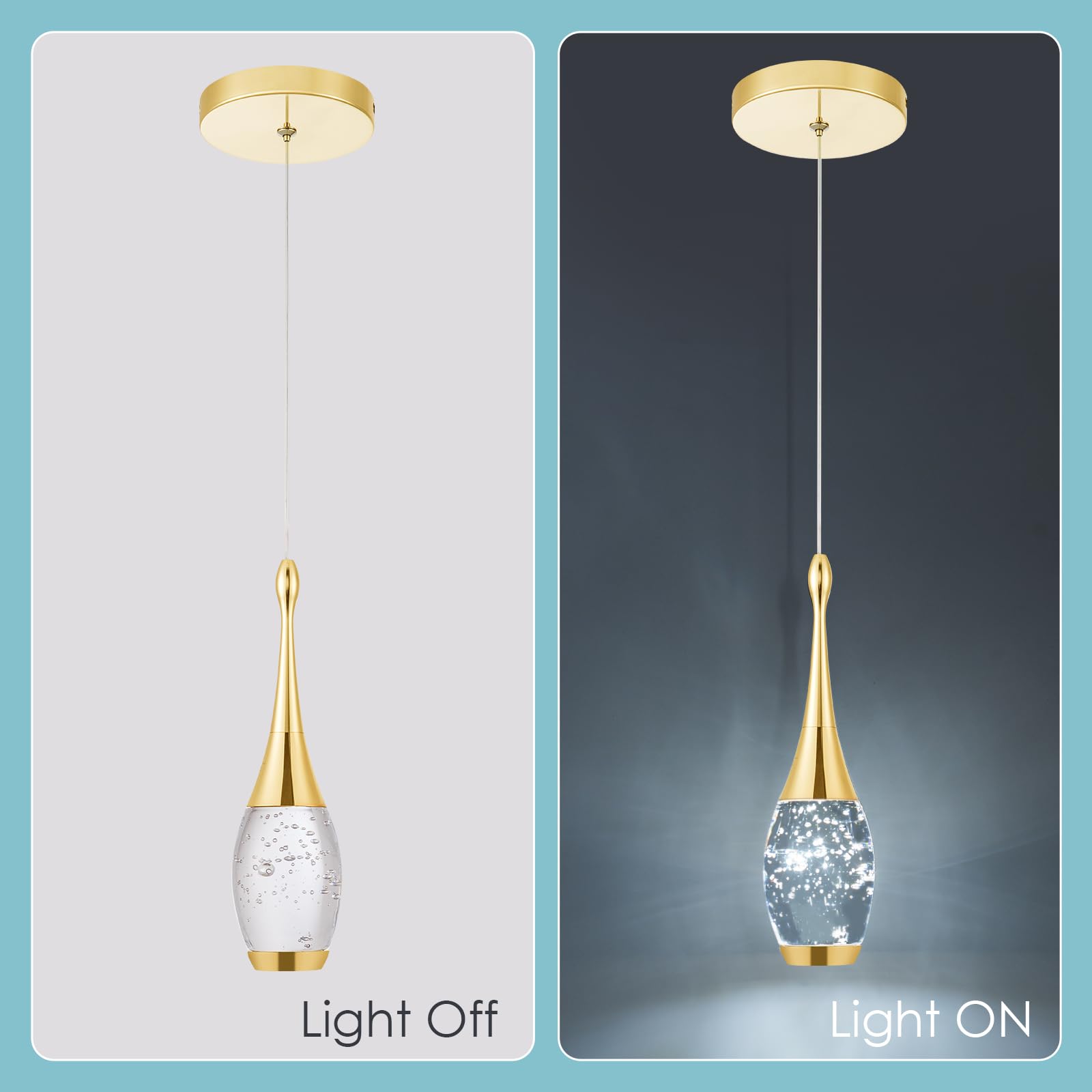 Chying Gold Teardrop Pendant Light Kitchen Island Led Island Light 6000K Bubble Crystal Pendant Lighting Mini Crystal Hanging Li