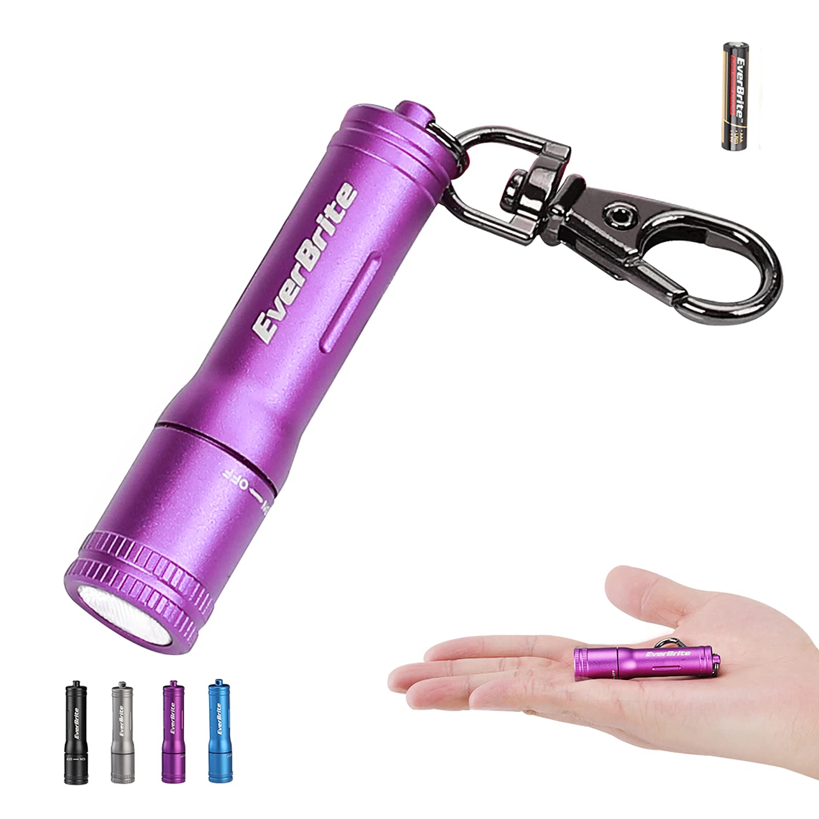 EverBrite Keychain LED Flashlight Mini Portable Torch, Purple, Model E011146AE, Metal, AAA Battery Included