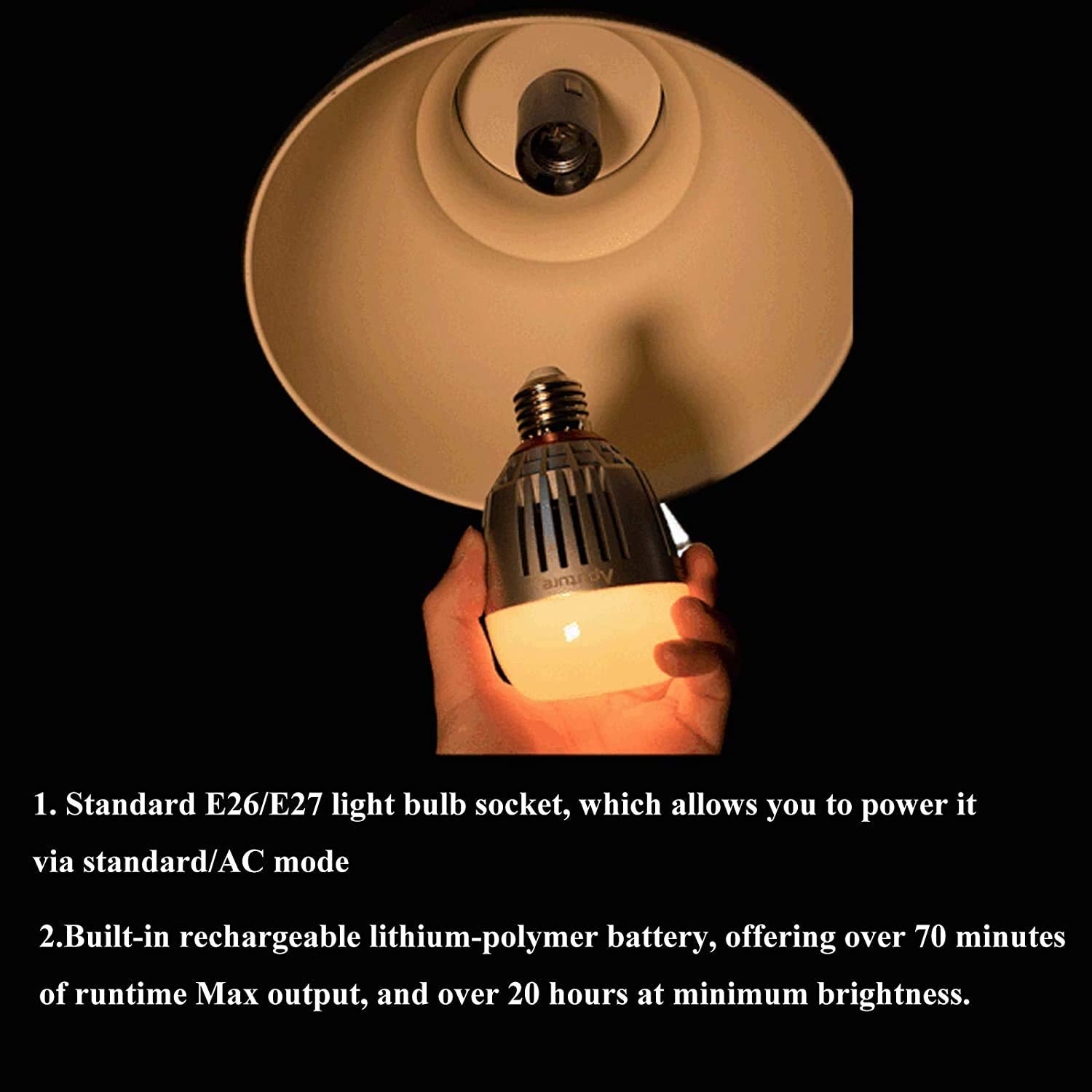 Aputure Accent B7C Smart Led Light Bulbs 7W Rgbww,Tlci 96+ Cri 95+ 2,000K-10,000K Adjustable 0-100% Stepless Dimming Cct/Hsi/Fx Mode App Control Built-In Battery/Ac Power Via E26/E27 Socket