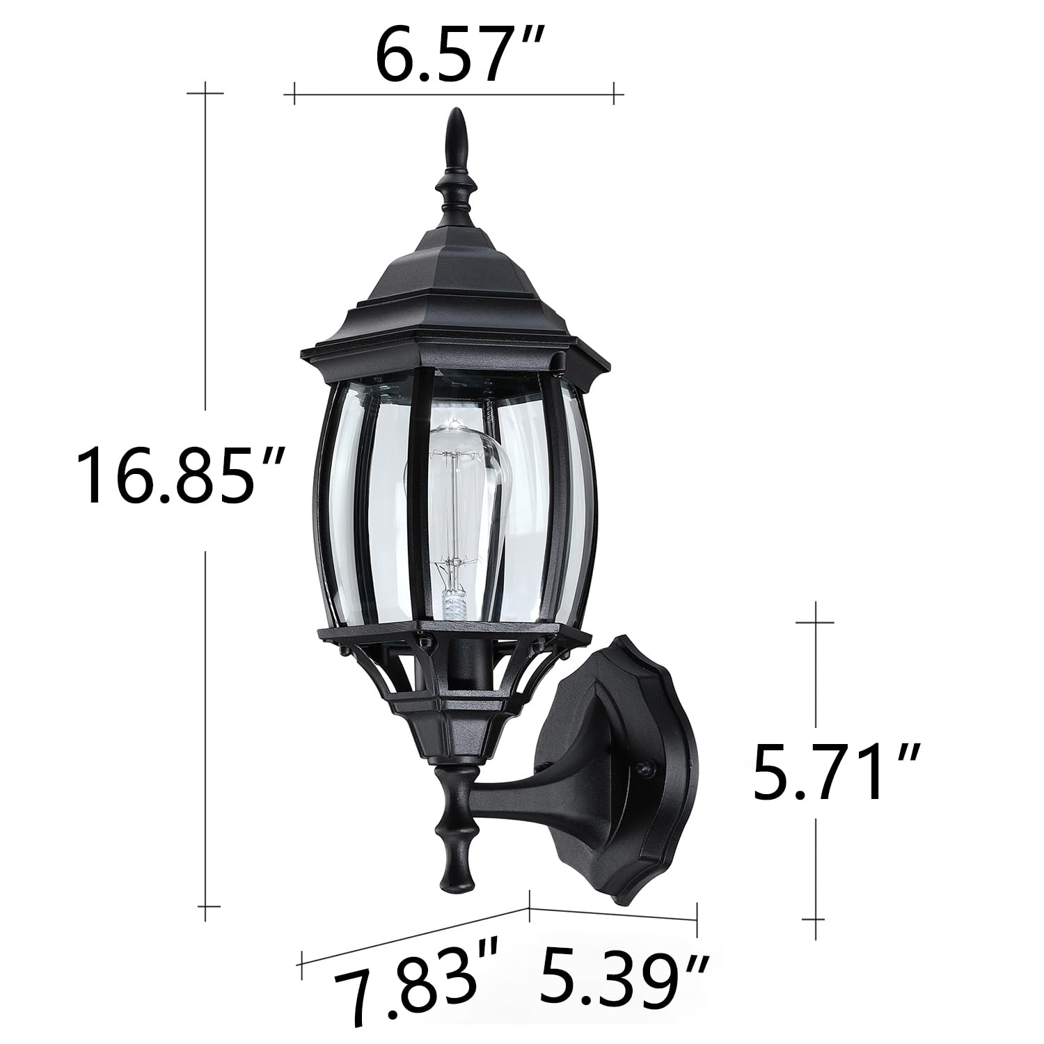 Faymart Lighting 2 Pack Black Outdoor Wall Lights, 16.8" Metal Lantern Sconce for Garage, Porch & Balcony, E26 Base