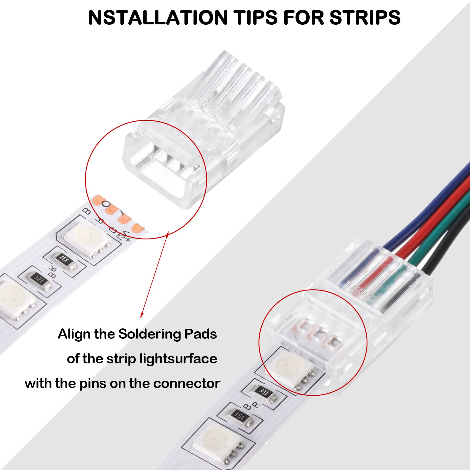Flutesan Solderless LED Strip Connector, 4 Pin, 10 mm, Retro Style, 10 Packs, for 16.4 Feet LED Strip Lights