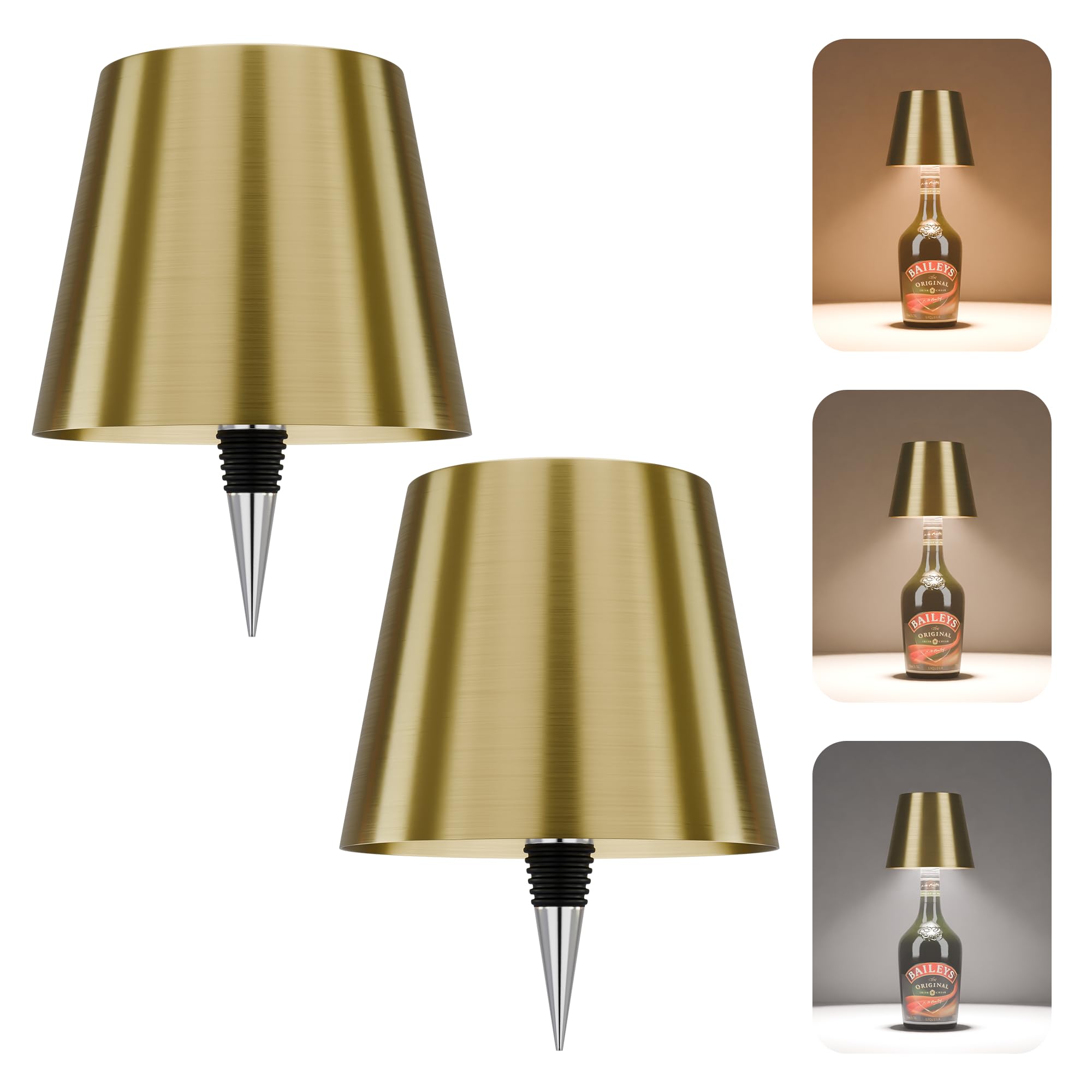 ULAROOM Wireless Bottle Lamp LED Rechargeable Touch Light 2 Pack Gold Model JYTD23