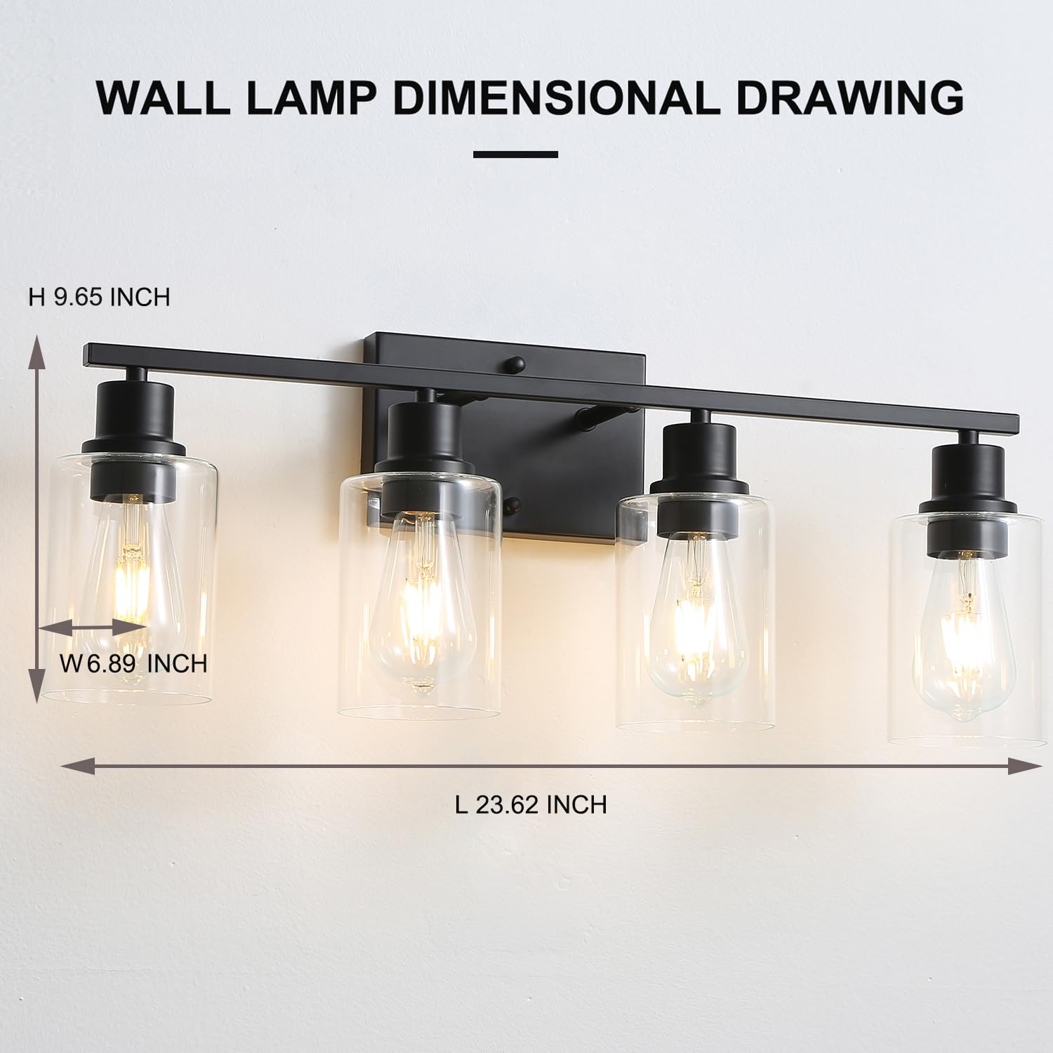 Jodauirt 4-Lights Gold Gallery Wall Sconces,Brushed Gold Bathroom Vanity Light Fixtures With Clear Glass Shades, Farmhouse Modern Wall Lighting ?For Mirror,Living Room,Bedroom,E26 Base