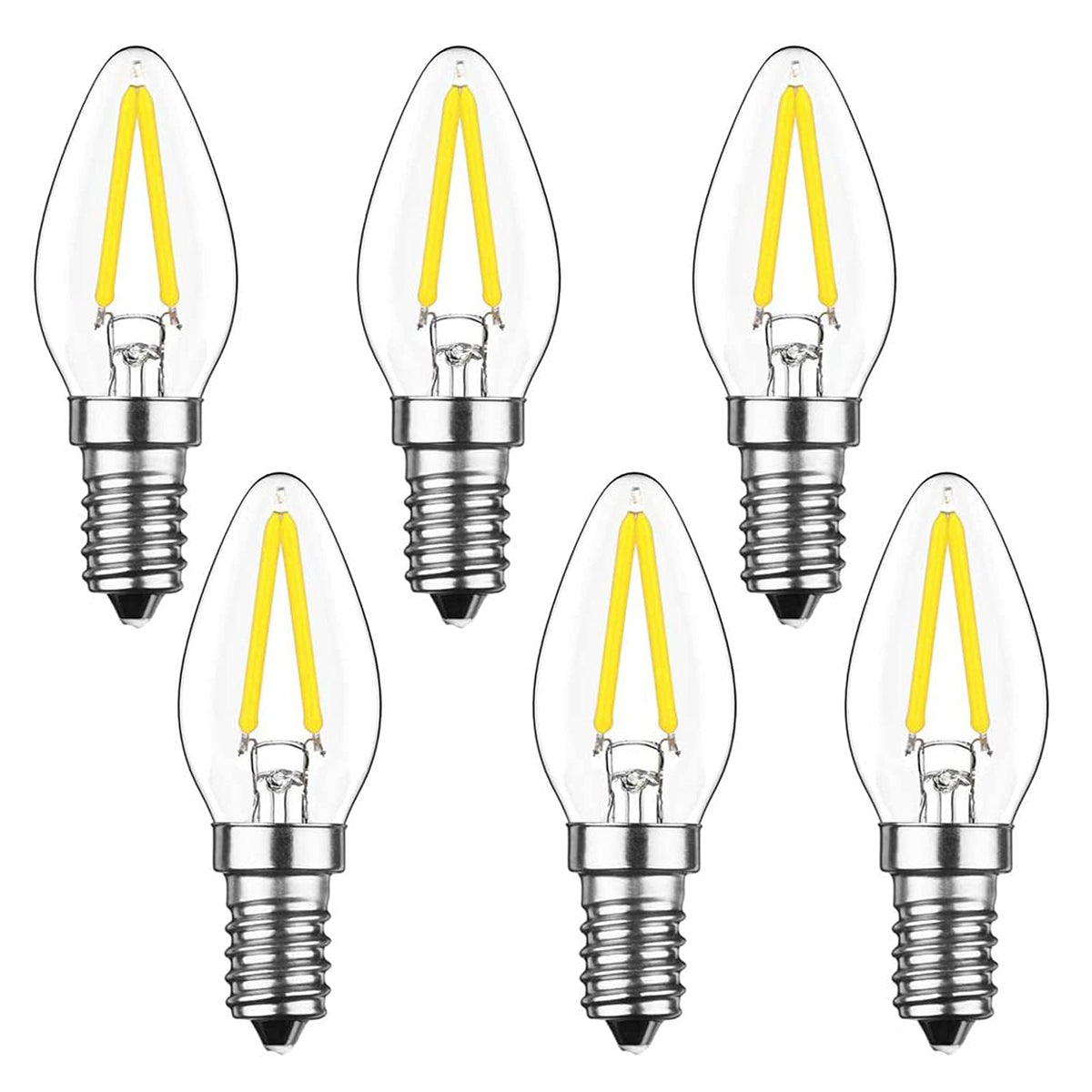 Lxcom Lighting E12 C7 Led Filament 2W Night Light Bulbs 20W Replacement Vintage E12 Base Candle Bulbs Clear Daylight White 6000K