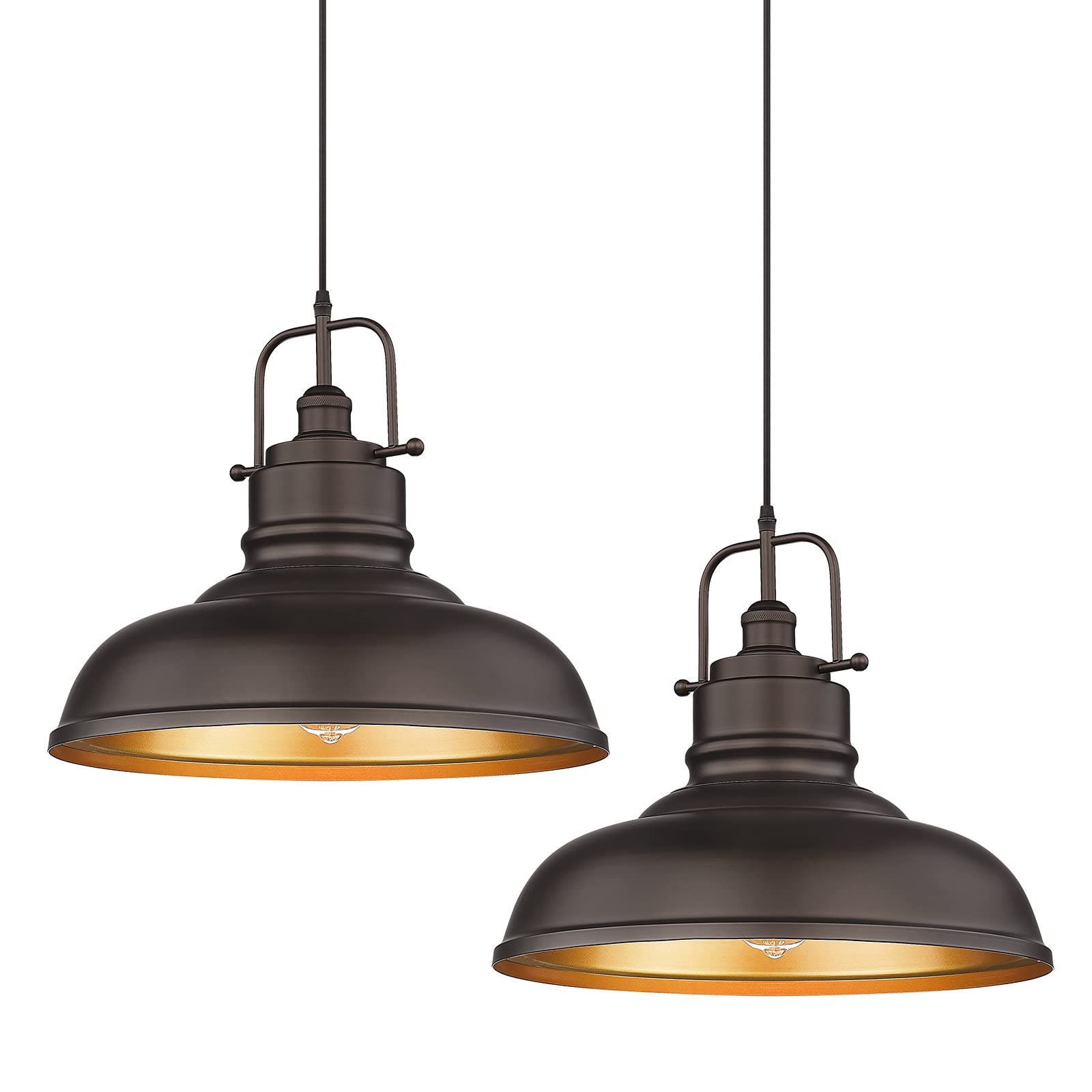 zeyu 2 Pack Large Kitchen Pendant Lights 17.7 Inch, Farmhouse Industrial Metal Dome Pendant Light for Dining Room, Oil Rubbed Br