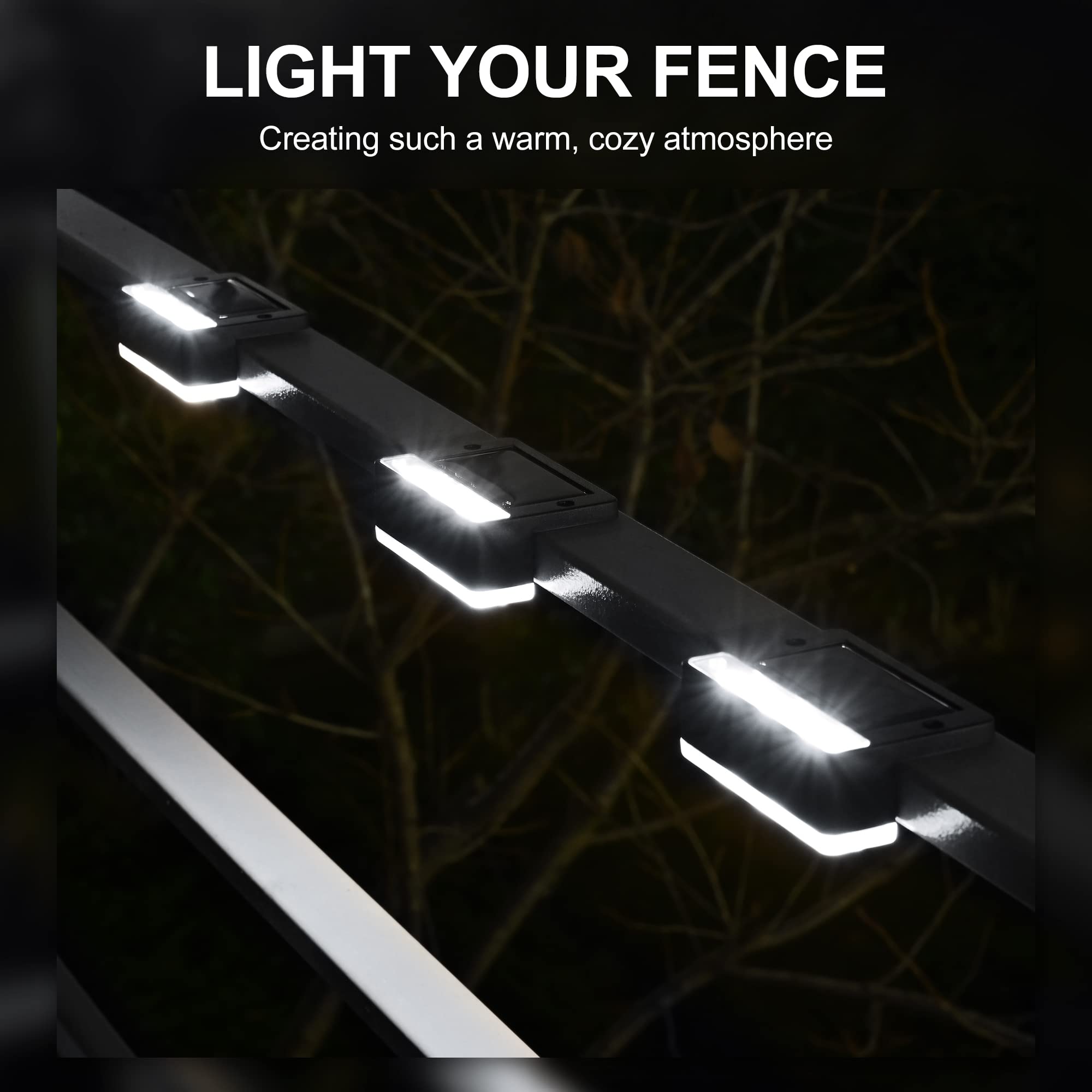 SOLPEX Solar Fence Lights, 6 LED Waterproof Outdoor Lights, 16 Pack, Cold White, Black, Model 8544
