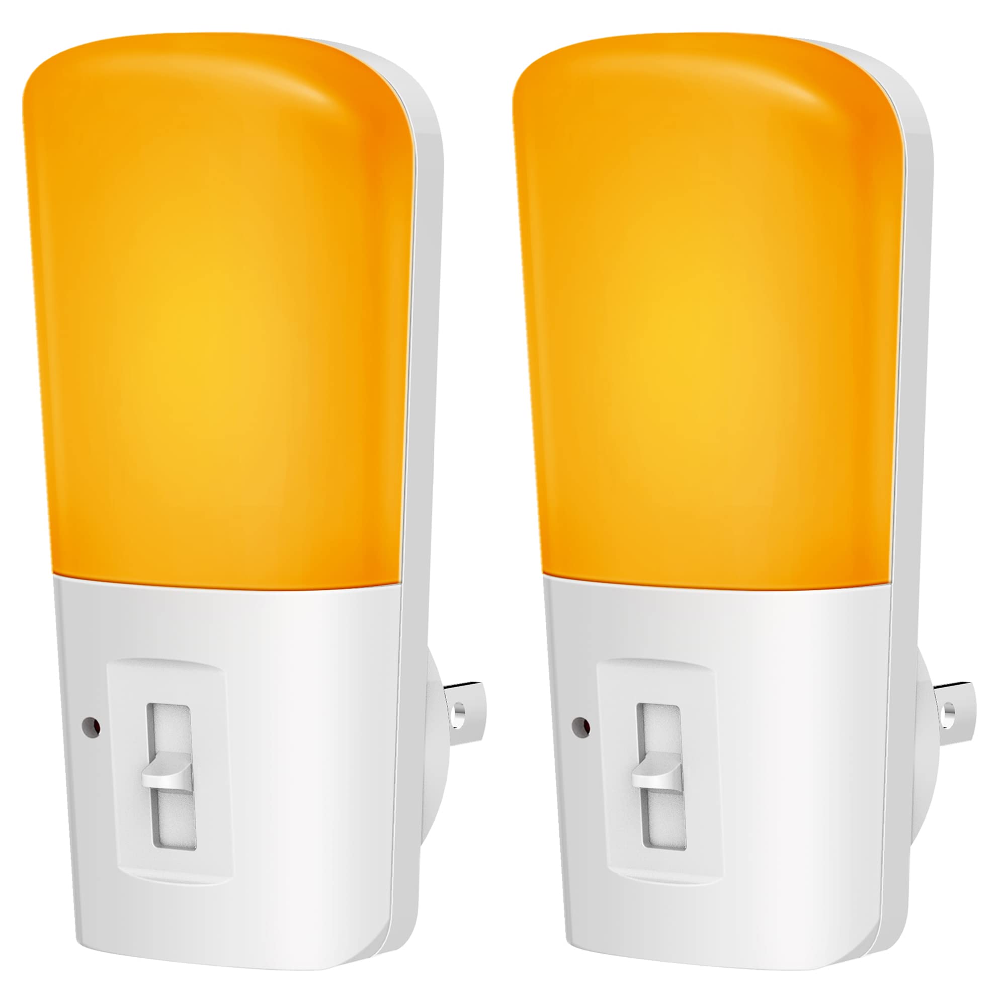 L LOHAS LED Amber Dimmable Night Light with Dusk to Dawn Sensor, Yellow, 2-Pack, Plastic, Ideal for Kids Bedroom, Hallway, Bathroom