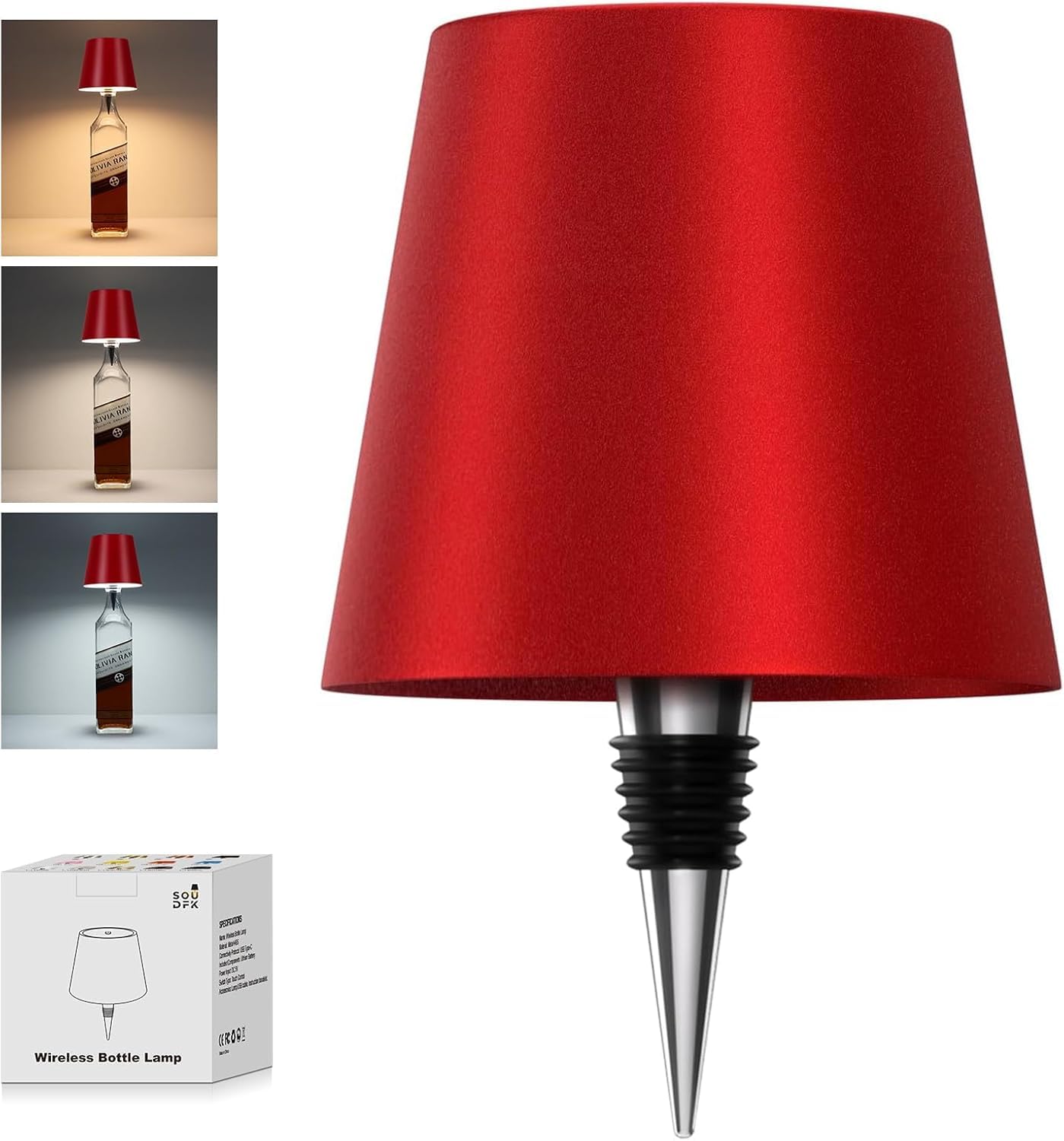 SOUDFK Wireless Bottle Lamp, 2025 New 3 Color Rechargeable Wine Bottle Lights for Bars Restaurants (Wine red, 1PC)