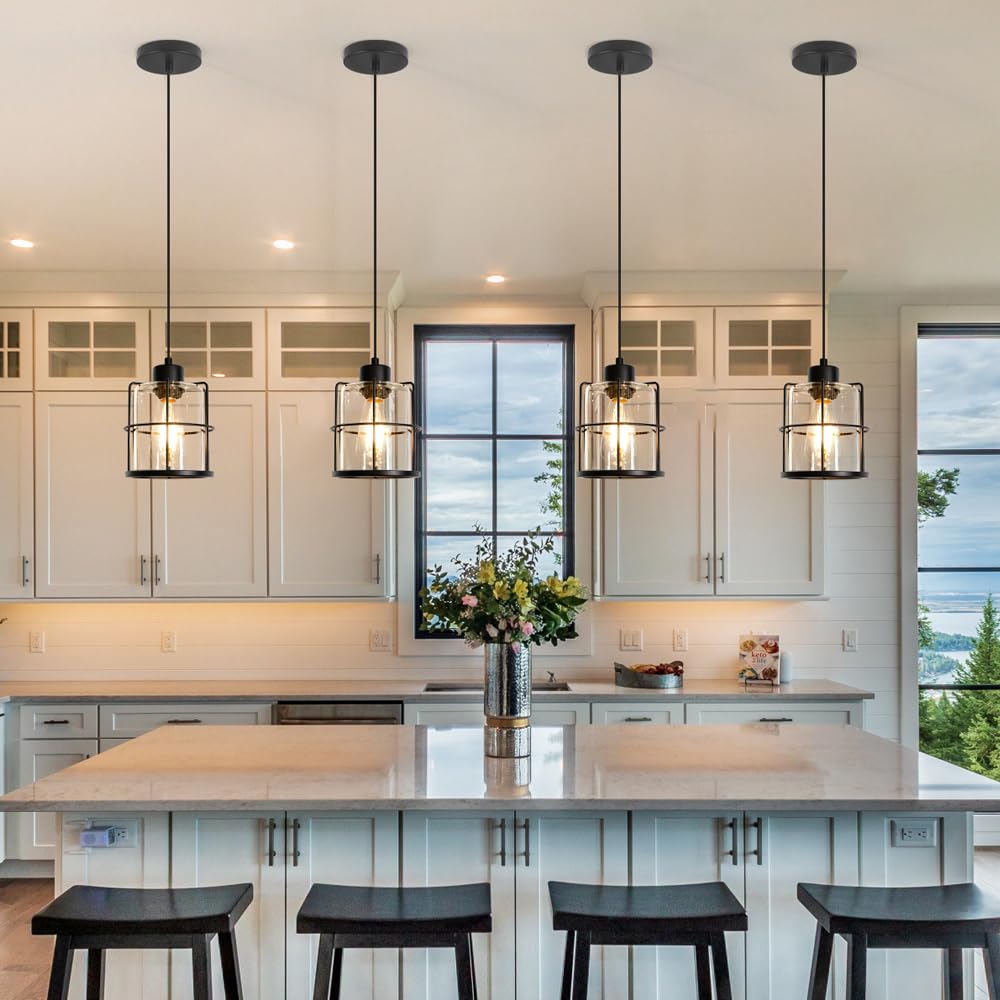 Industrial Black Cage Hanging Lamps, Island Lights For Kitchen With Adjustable Cord, Farmhouse Pendant Lights, Pendant Light Fix