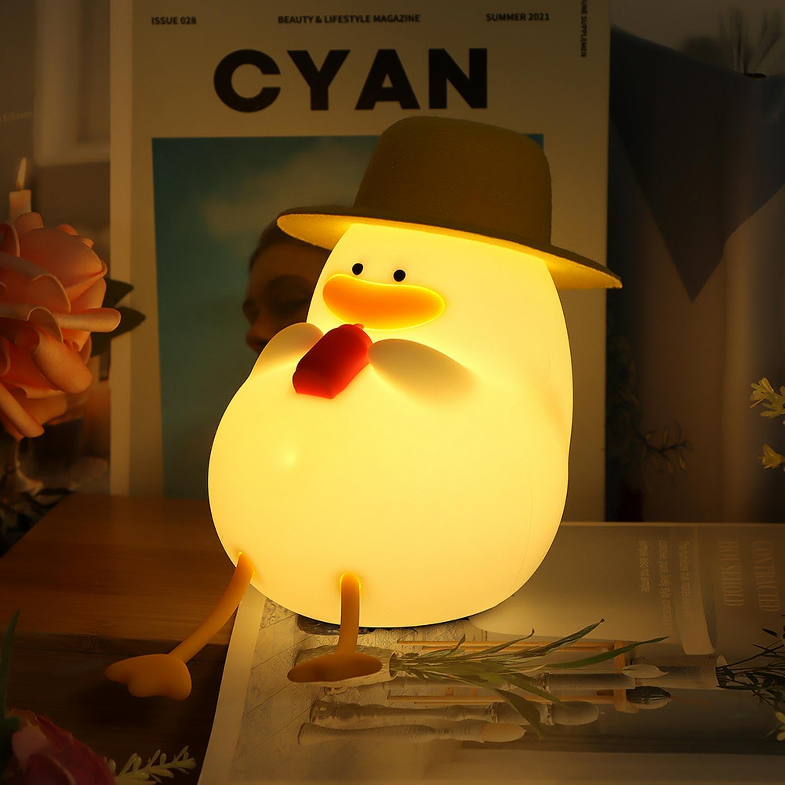 DiQiRenQin Cute Duck Night Light, Silicone Duck Lamp Light, Rechargeable Dimmable Animal Nightlight with 30 Minutes Timer & Touc