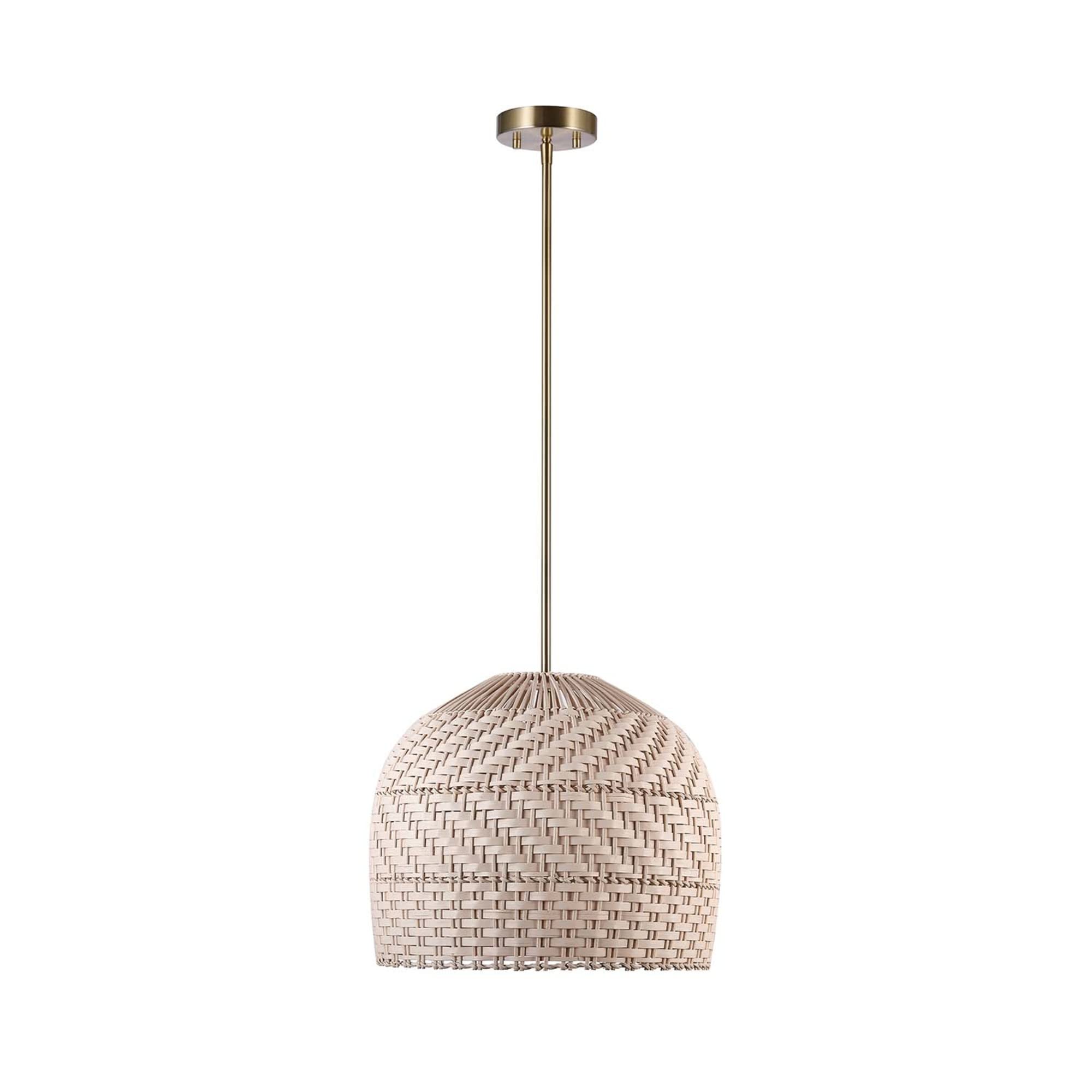 Novogratz x Globe Artessa 2-Light Matte Brass Convertible Chandelier with Cream Rattan and Bamboo Shade