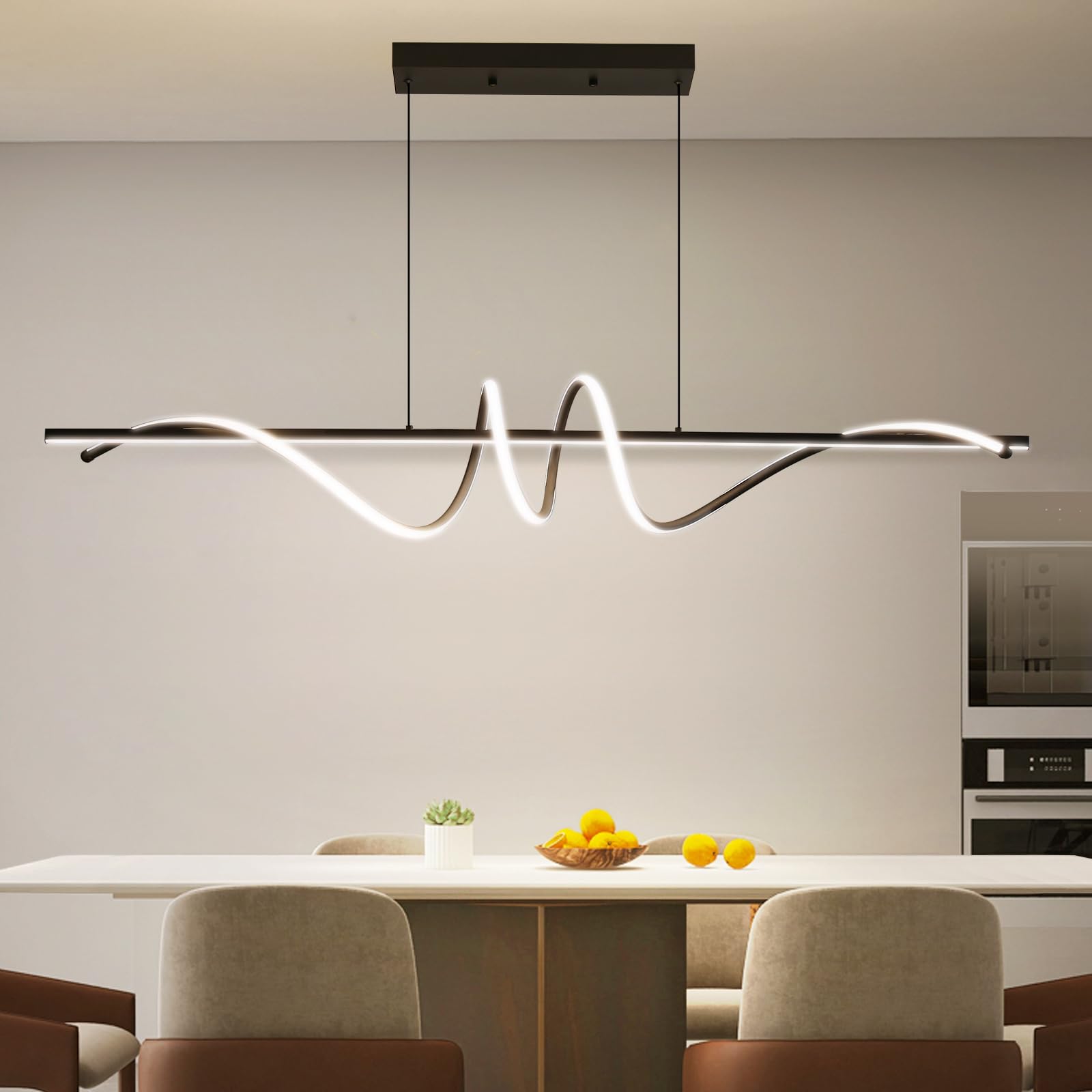 Modern Led Chandelier Light, 47In Pendant Light Fixtures Dimmable With Remote Control 3000K-6500K Adjustable Color Temperature,Aluminum Island Lighting Lamp For Dining Room, Living Room, Island