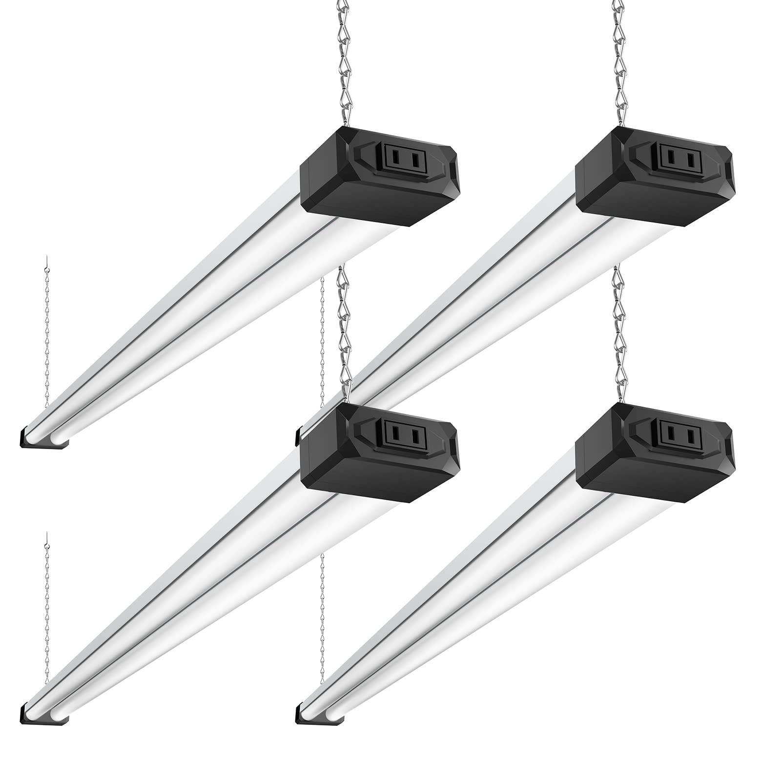 BBOUNDER 4 Pack LED Shop Light, 6500K Cool Daylight, 4400 LM, 4 FT Integrated Fixture, Black