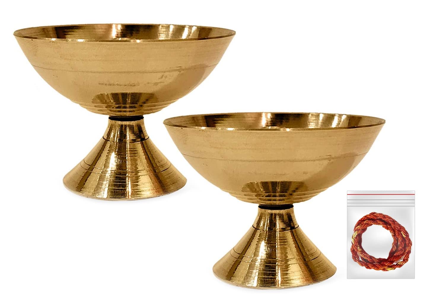 Craftsman Set of 2 Pure Virgin Brass Diwali Puja Jyoti Diya Indian Pooja Oil Lamp Dia Deepawali Diya Oil Lamp Candle Tea Light H