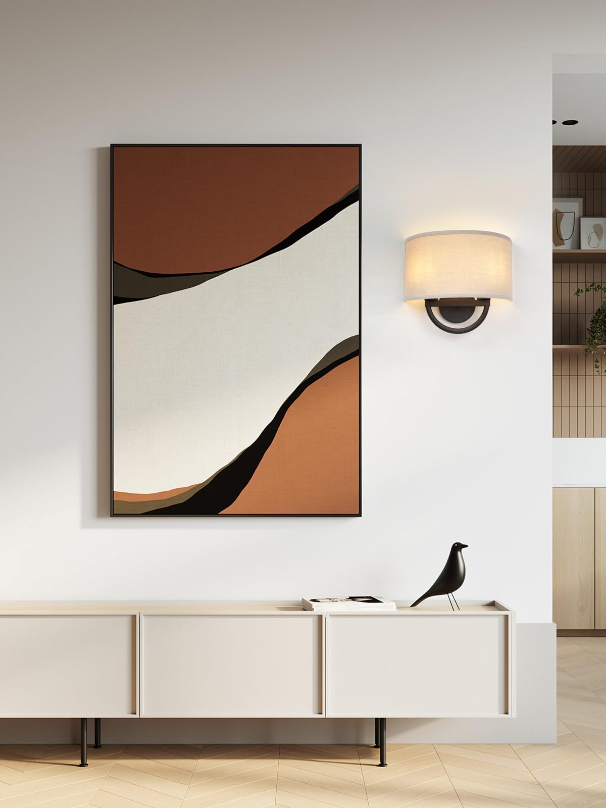 JIMUBEAM Industrial Wall Sconce, 2-Lights, Linen Fabric Shade, Black, Model JMUS829HM2