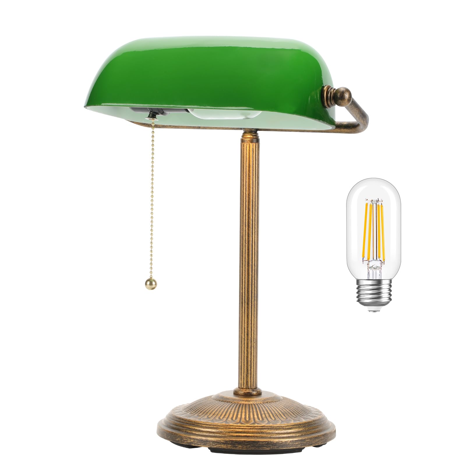 NISSAFORS Bankers Desk Lamp, Green Glass Shade, Vintage Style, Small, Retro Gold+Green, Model LB240023, LED Bulb Included