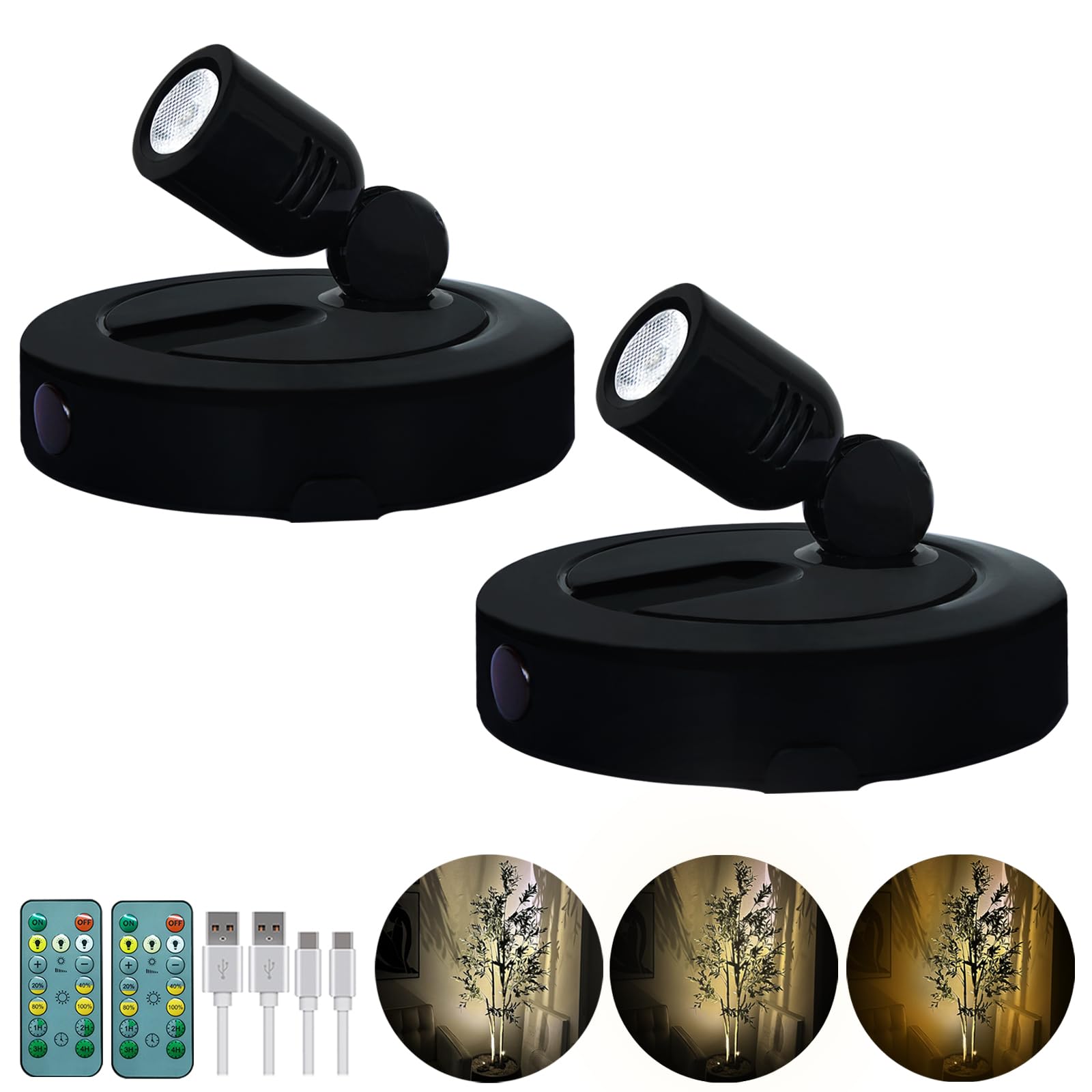 Hamvidne Rechargeable Led Spotlight  3 Lighting Modes Indoor Spotlights  Battery Powered Spot Lights With Remote  Up Light For Plants  Timer Dimmable Picture Light For Wall Artwork-Black