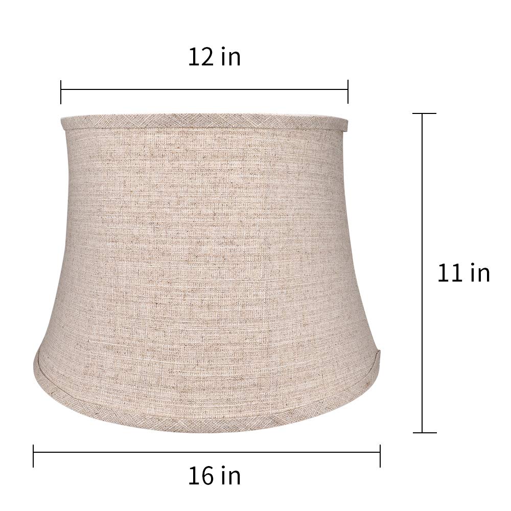 TOOTOO STAR Brown Large Drum Lamp Shade for Chandeliers, 12x16x11", Hand Crafted Natural Linen