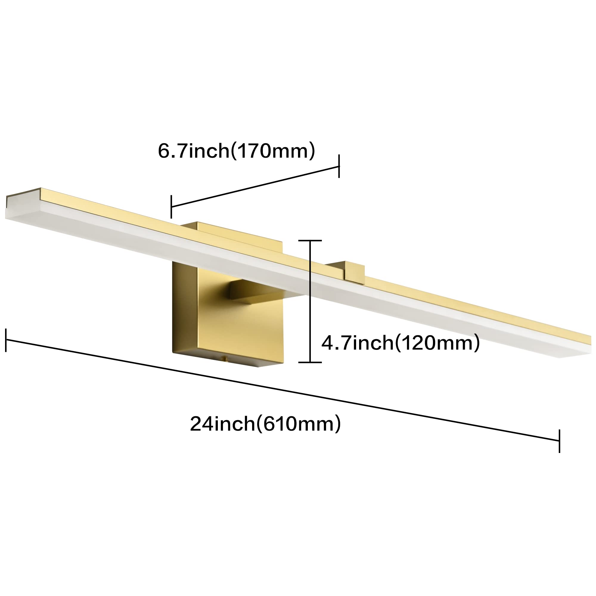 Zuzito 24In Bathroom Light Fixtures Gold Dimmable Modern Led Vanity Lighting Wall Mount Lamps