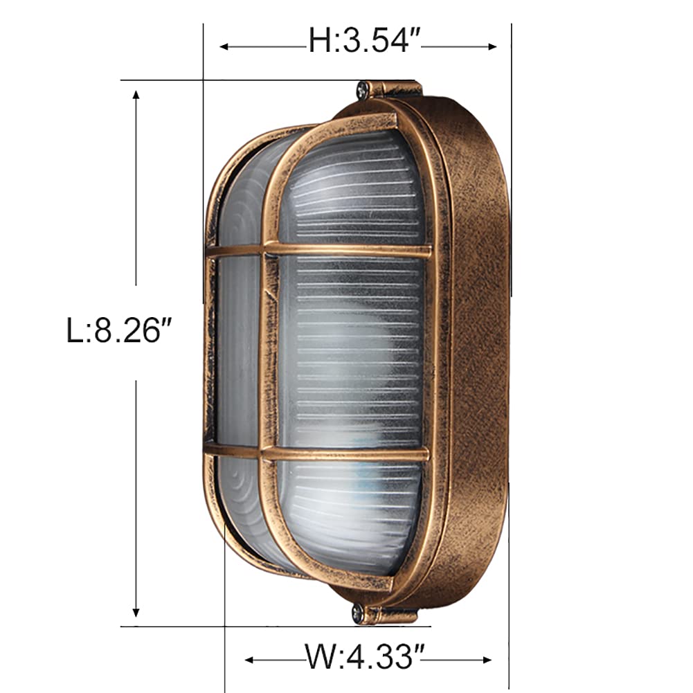SENFAY 2 Pack Outdoor Oval Wall Lights, 8.3in Aluminum Frosted Glass Sconce, Bronze, Model 373-727-819