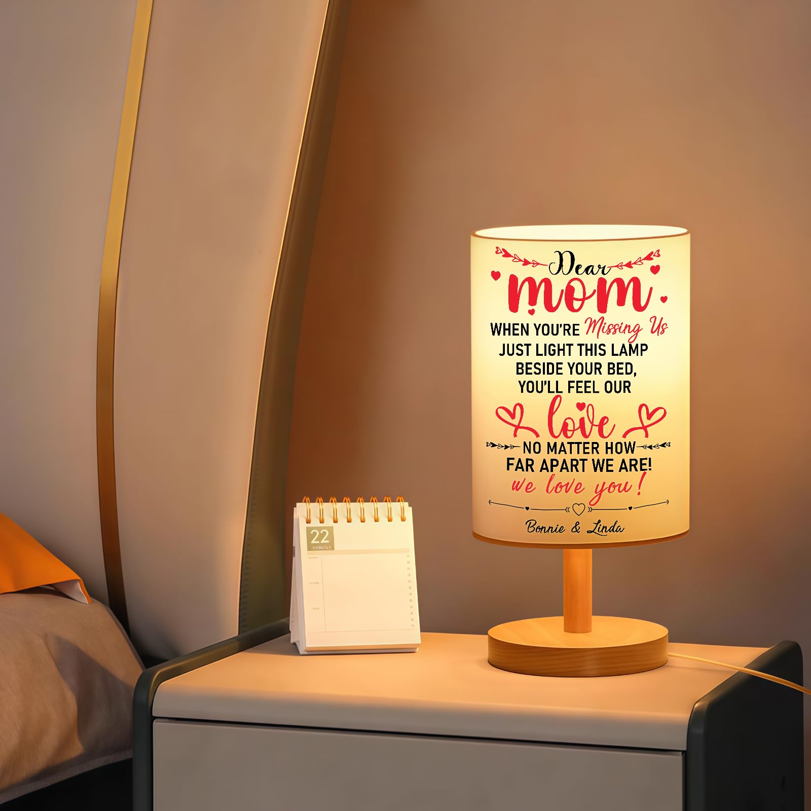 Joxofo Mothers Day Personalized Gifts - Custom Table Lamp With Wooden Base, Customizable Kid'S Name Birthday Gifts For Mom From