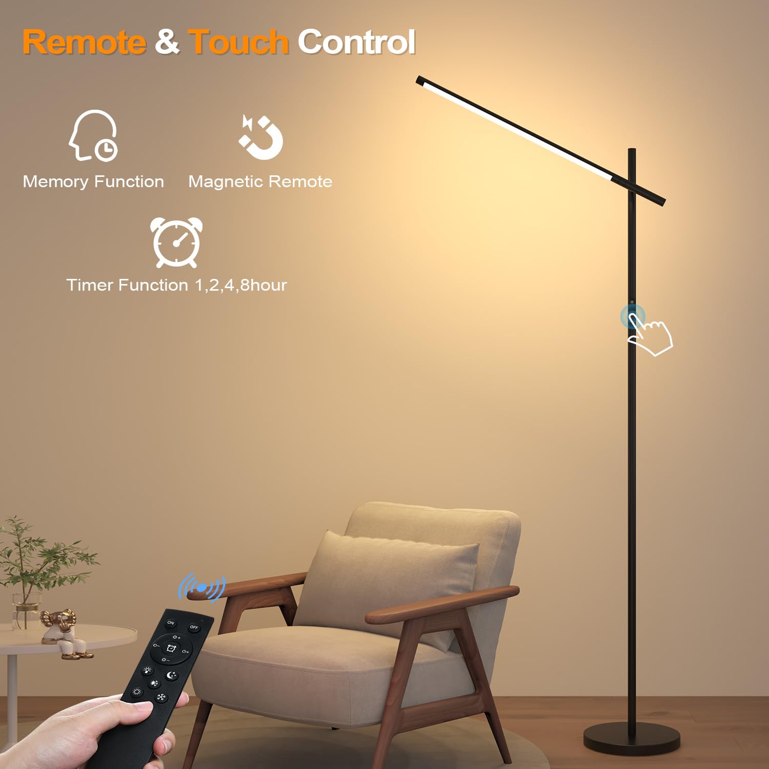 Nintiue LED Corner Floor Lamp, 360° Rotating Head, Dimmable 1800LM, 67" Tall, Black, Model F230072P1