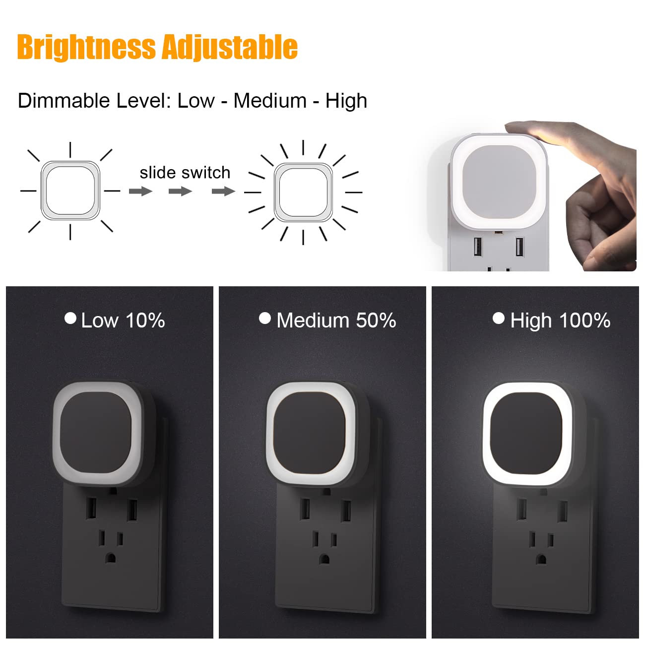 Yunlex 2 Pack Plug In Dimmable Night Light, Auto Dusk To Dawn Sensor, Bright Led Wall Night Light, Soft Glow, Daylight White Nightlight For Bathroom, Hallway, Stairs, Kitchen, Bedroom, Garage