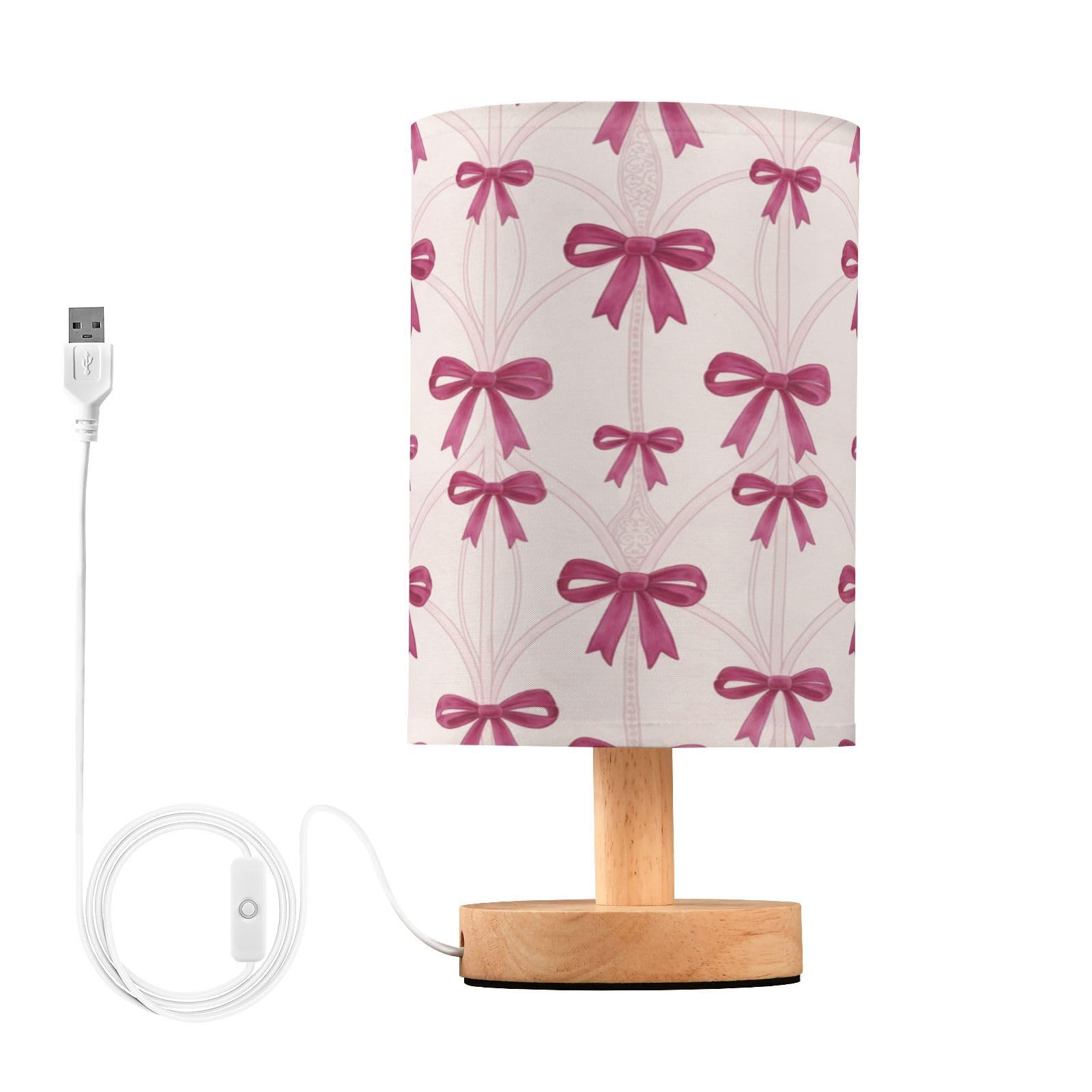 ALAZA Pink Bows Ribbon Bowknot Table Lamp for Bedroom USB Port Bedside Lamp Small Nightstand Desk Lamp for Girls Boys Kids Room 
