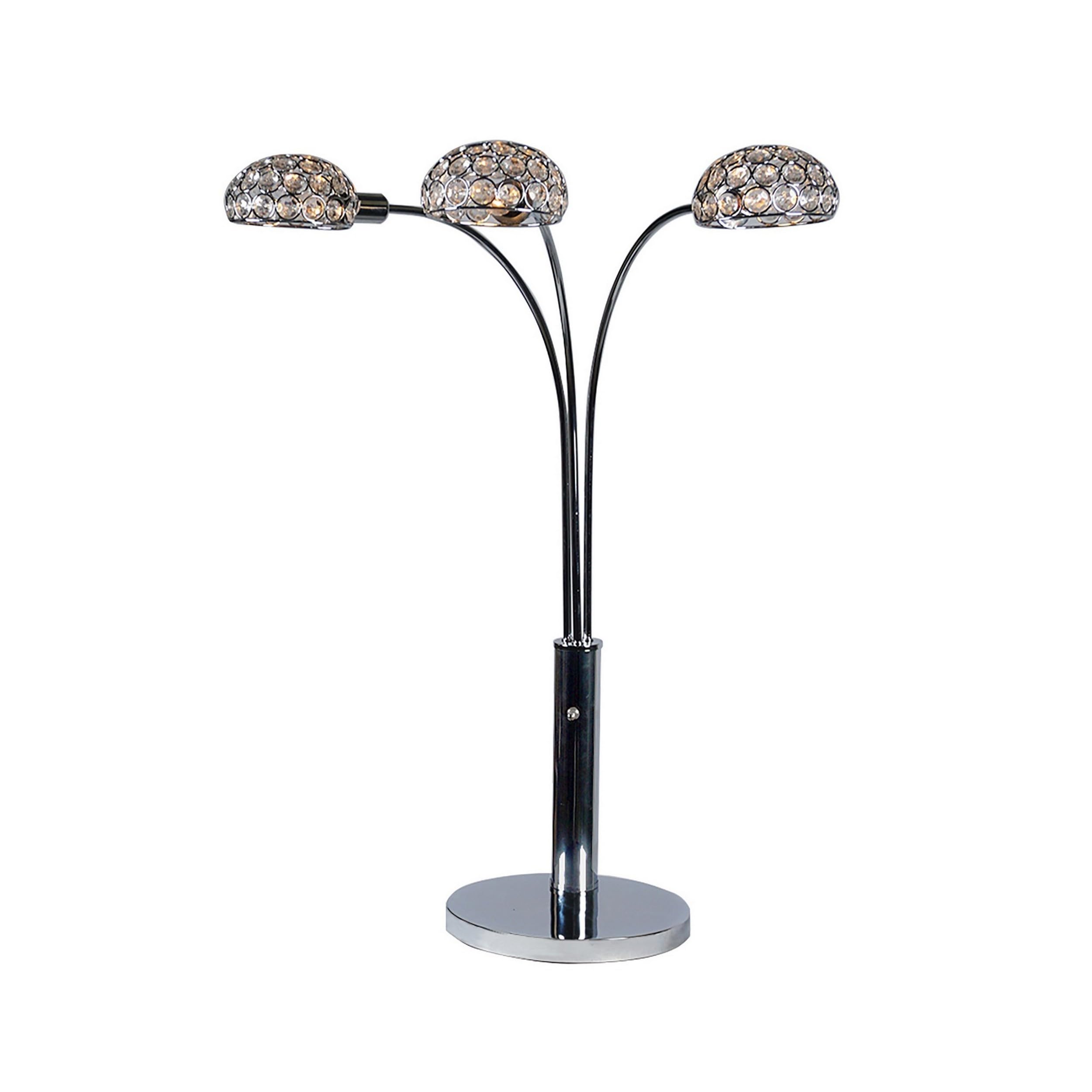Benzara 3-Light Table Lamp - 33 Round, Chrome Metal With Crystal Accents, Model Bm300846