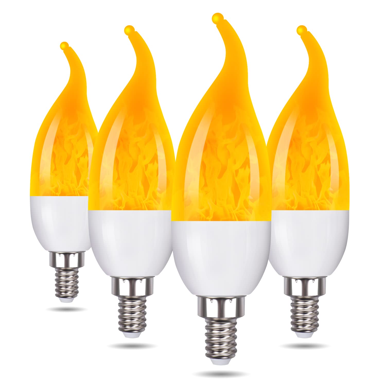 Venforze E12 Flame Bulbs 4 Pack, 3 Mode LED Candelabra Flame Light Bulb 2W, 3 Year, 71 Lumens,1400k Warm White Candle Light Bulb