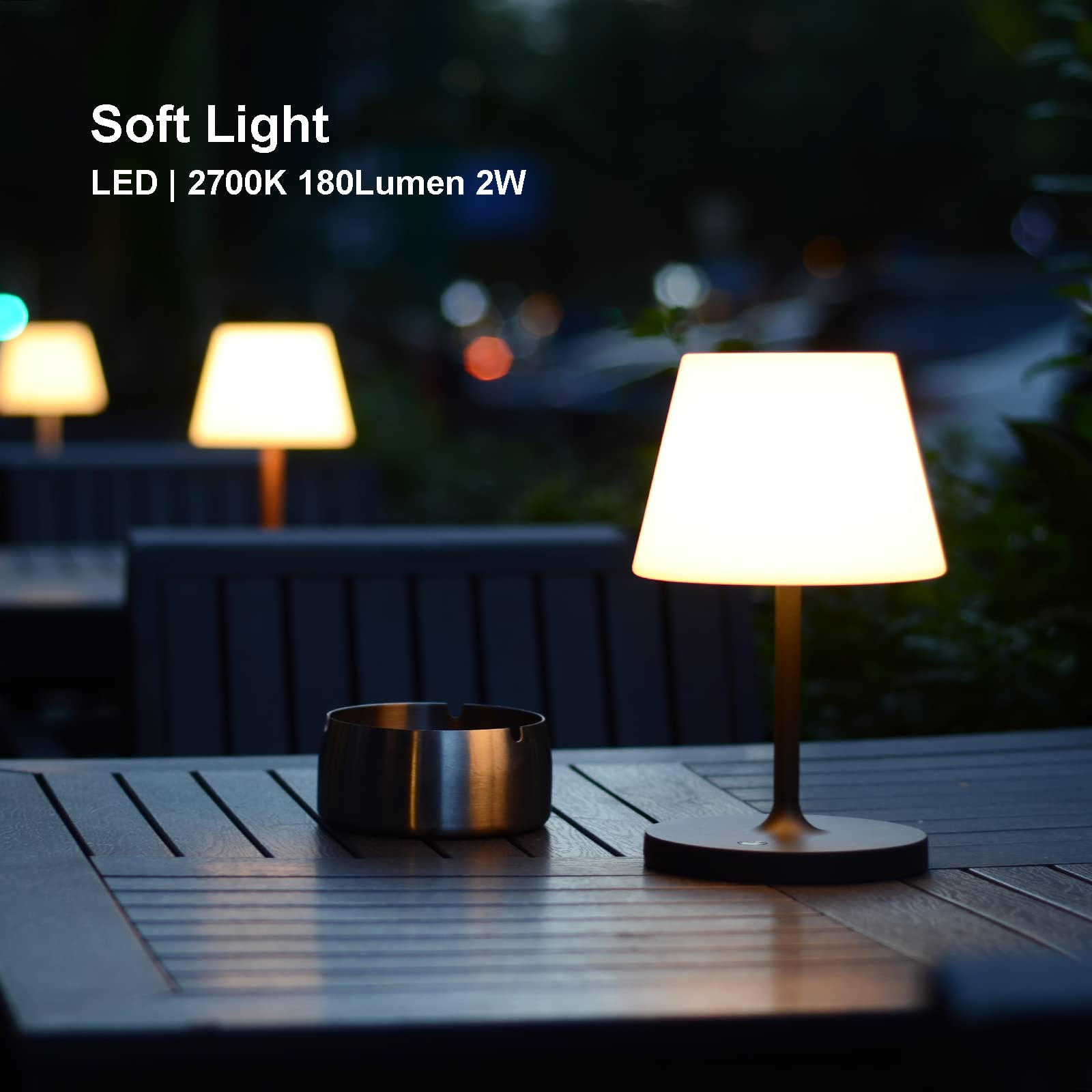 LOTITOL Outdoor Table Lamp - Cordless USB Rechargeable, 4000mAh, 2700K LED, Touch Dimmable, IP44 Waterproof, 9.6in, Wood
