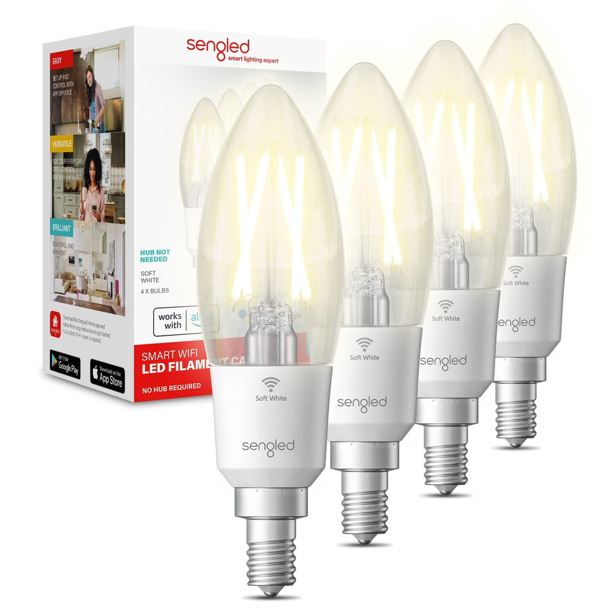 Sengled Smart Light Bulbs, Wifi Candelabra Led Bulbs, Smart Edison Vintage Bulb, E12 Smart Bulbs That Work With Alexa&Google, Fi