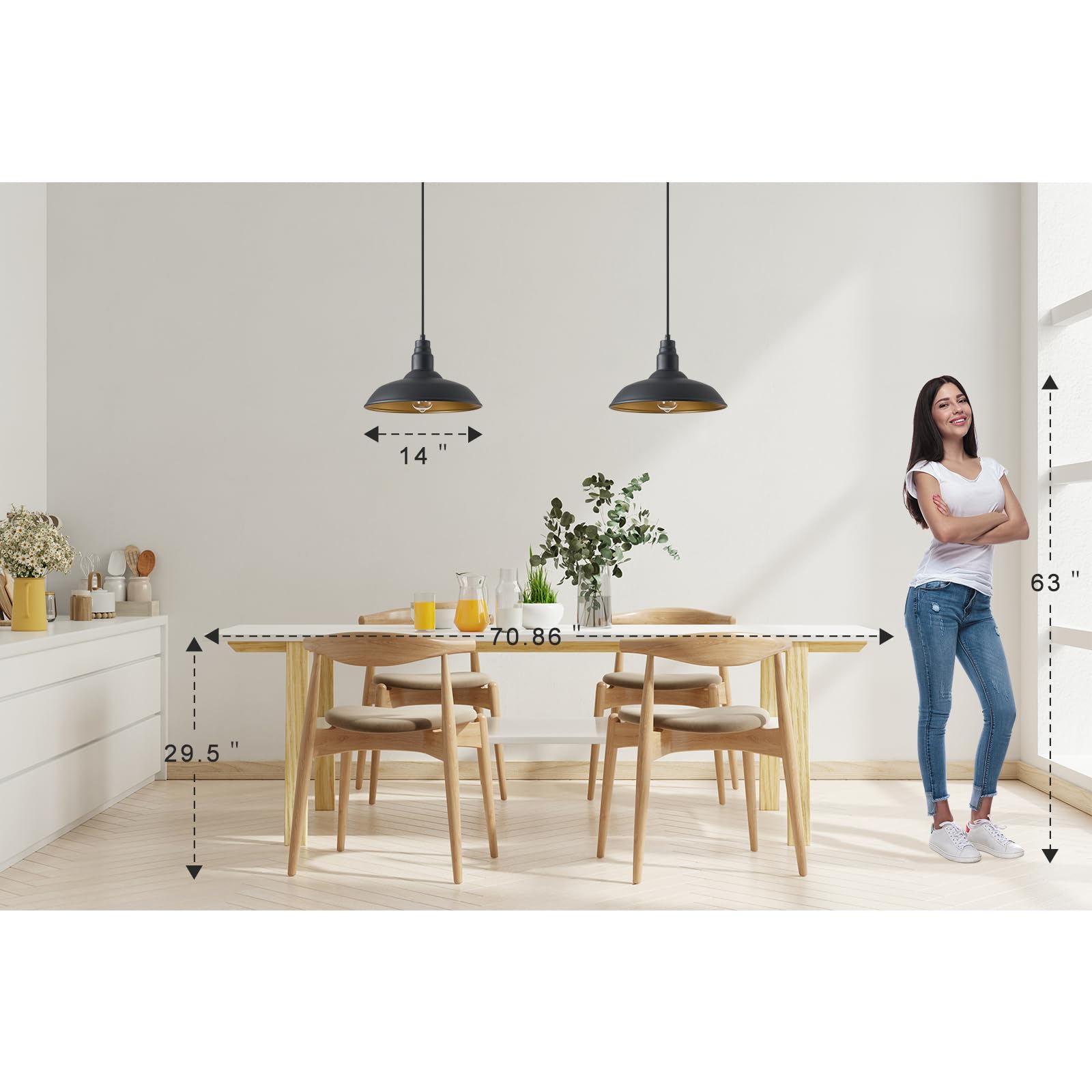 Goalplus Farmhouse Pendant Lights With Large 14 Inch Dome, Barn Style Hanging Light Fixture For Kitchen, Dinning Room, Black Cei