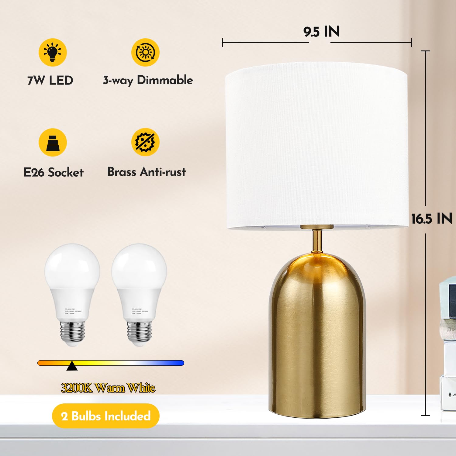 Table Lamps Touch Control 3-Way Dimmable Lamps Touch Lamps For Nightstand Bedside Bedroom Set Of 2 Small Modern Table Lamp Black