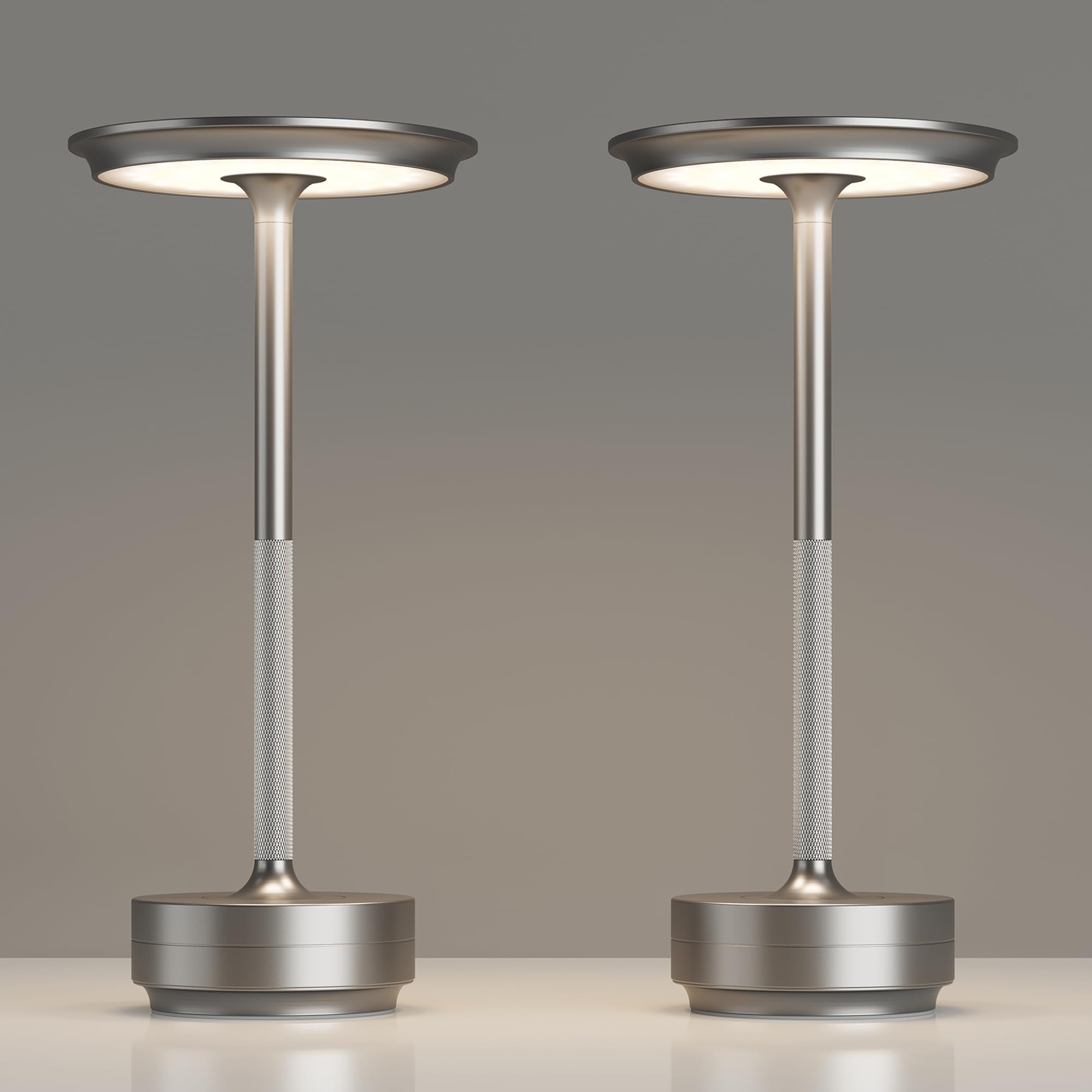 TBBGA Rechargeable Cordless Table Lamps, 3 Color Dimming, 5000mAh Battery, Silver, Model Q006