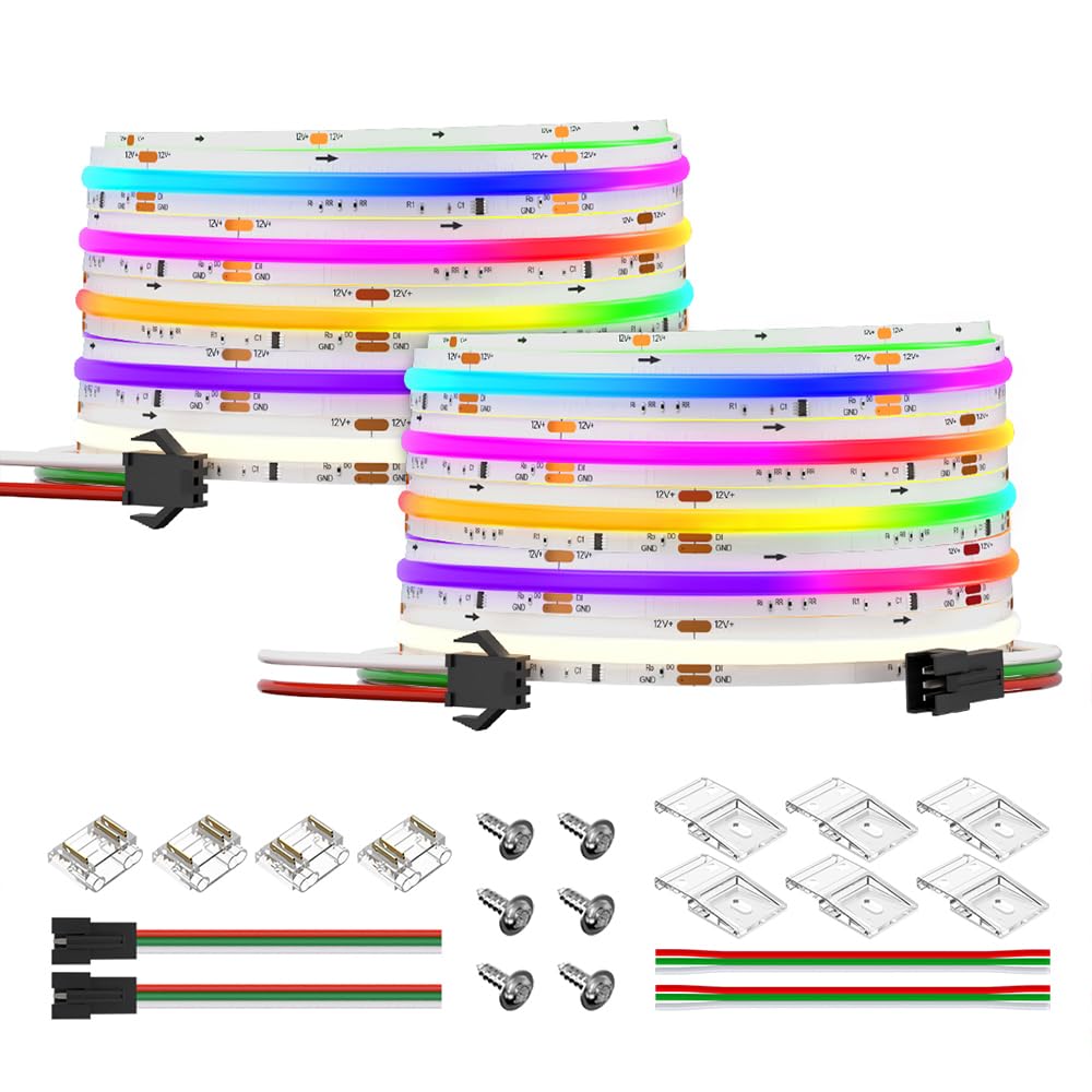 BTF-LIGHTING FCOB WS2814 IC RGBW 4000K COB LED Strip Flexible High Density Uniform Chasing Color Light 2X16.4FT Total 32.8FT DC1