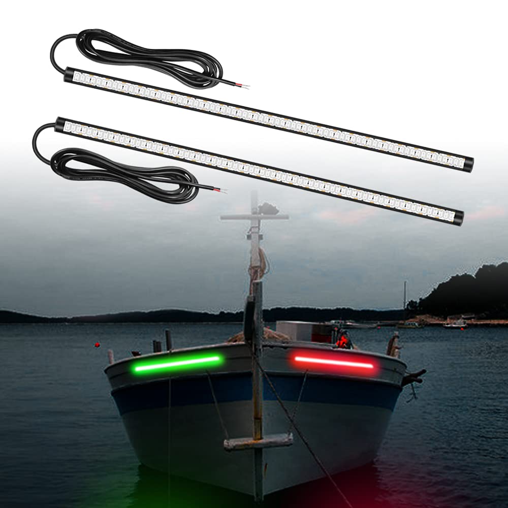 Evertine Boat Navigation Lights 13Inch (72 Leds Per Strip) Led Marine Bow Stern Lights 12V For Fishing Hunting Kayak Vessel Pontoon Yacht Waterproof Flexible Housing (Red And Green)