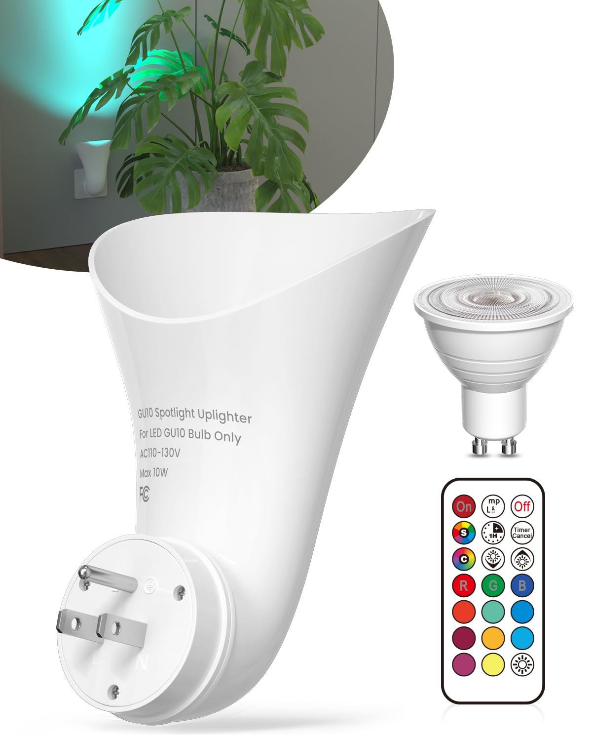 BrightArk Plug in GU10 Wall Uplighter Lamp with Timer & Memory Function, Spotlights with GU10 Socket, Plugin Wall Wash Lamp with