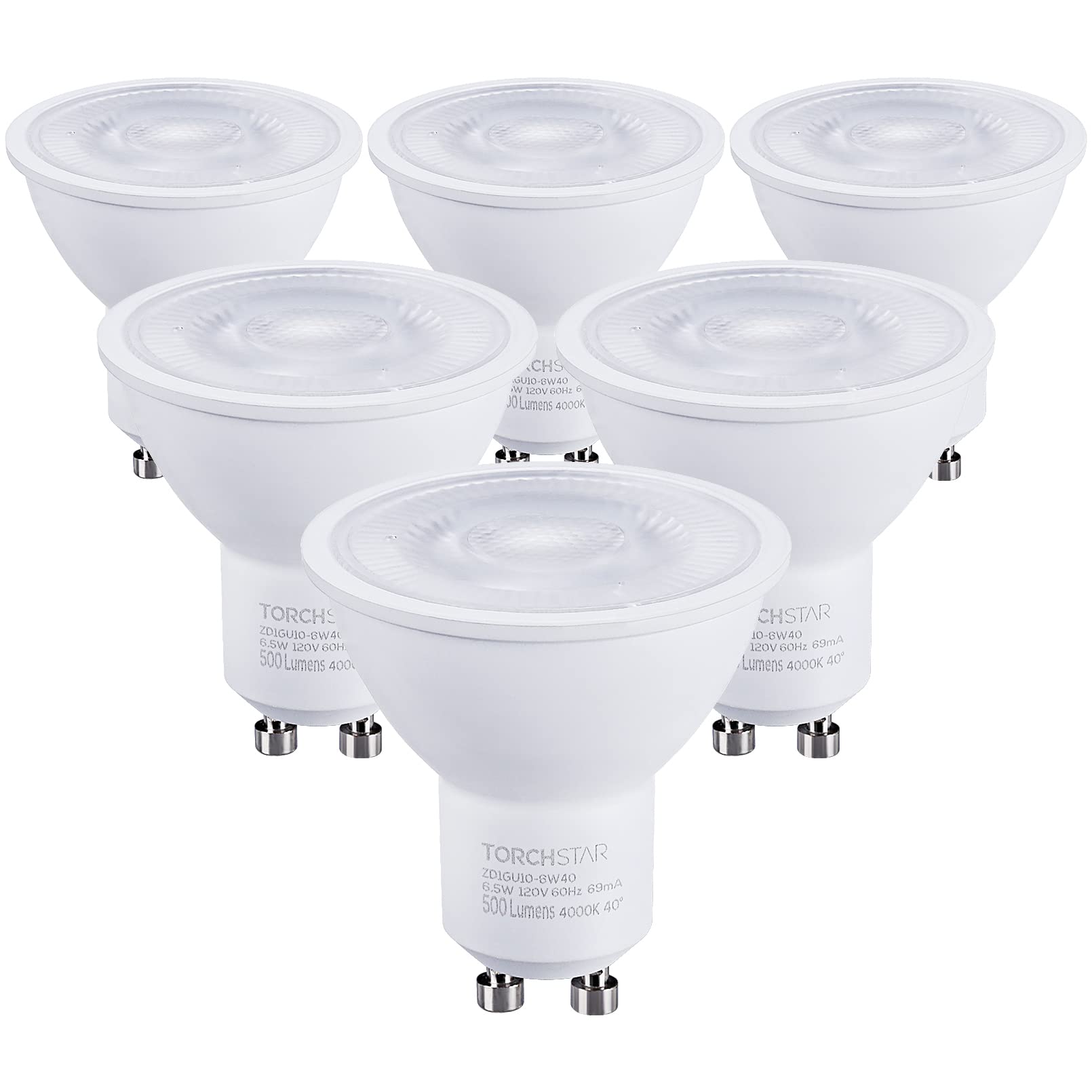 TORCHSTAR GU10 LED Bulbs Dimmable 500LM 50W Equivalent 4000K Cool White Pack of 6