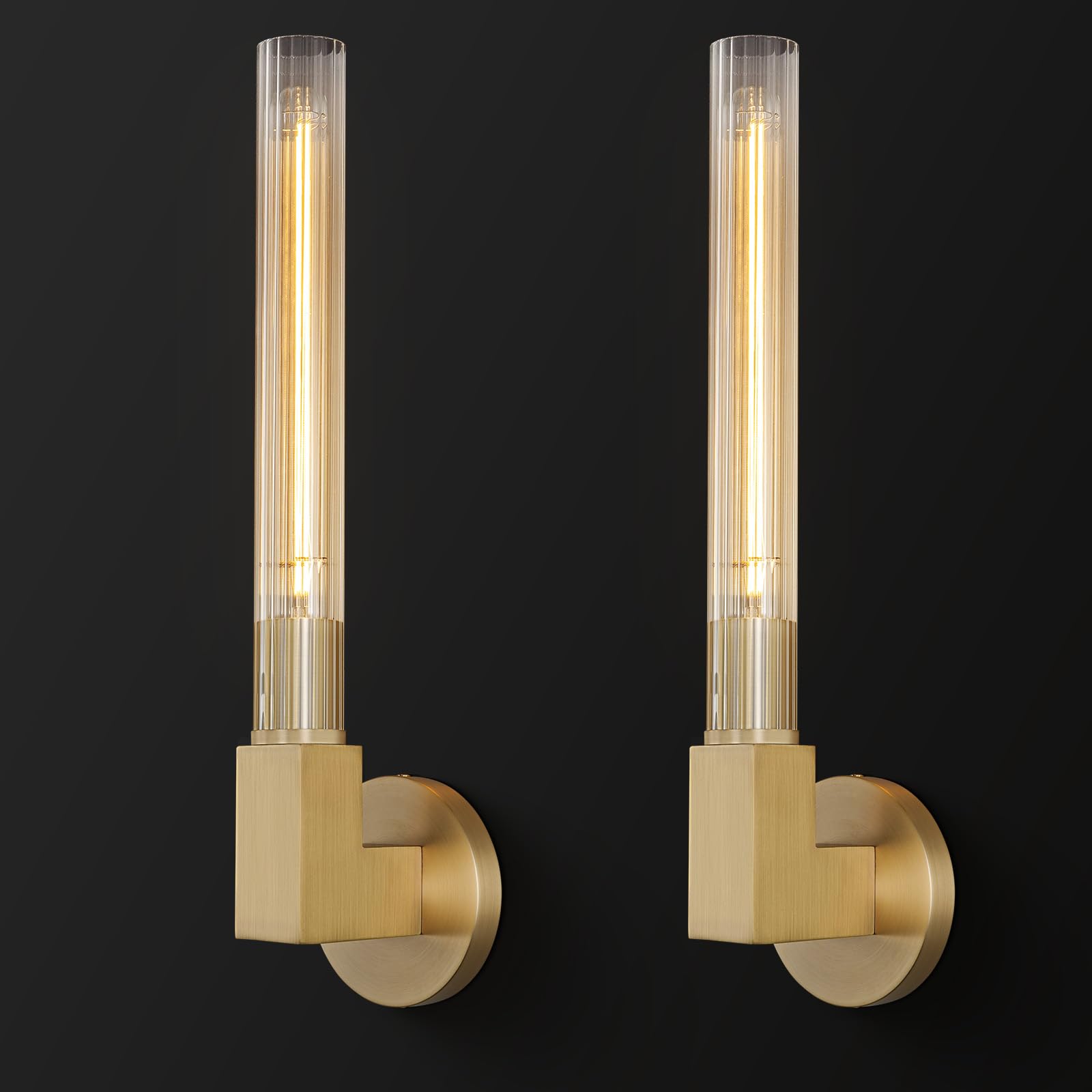 Yuexpand Gold Wall Sconces Set Of 2, Modern Bathroom Vanity Lights With Tube Glass Shades - Industrial Vintage Wall Lighting For
