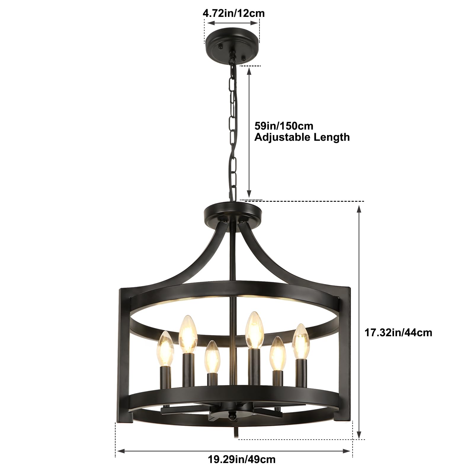 WBinDX 6-Light Black Chandelier, Modern Metal Pendant Lighting, Rustic Vintage Farmhouse Design for Dining Room and Entryway, Model WB128M-6B