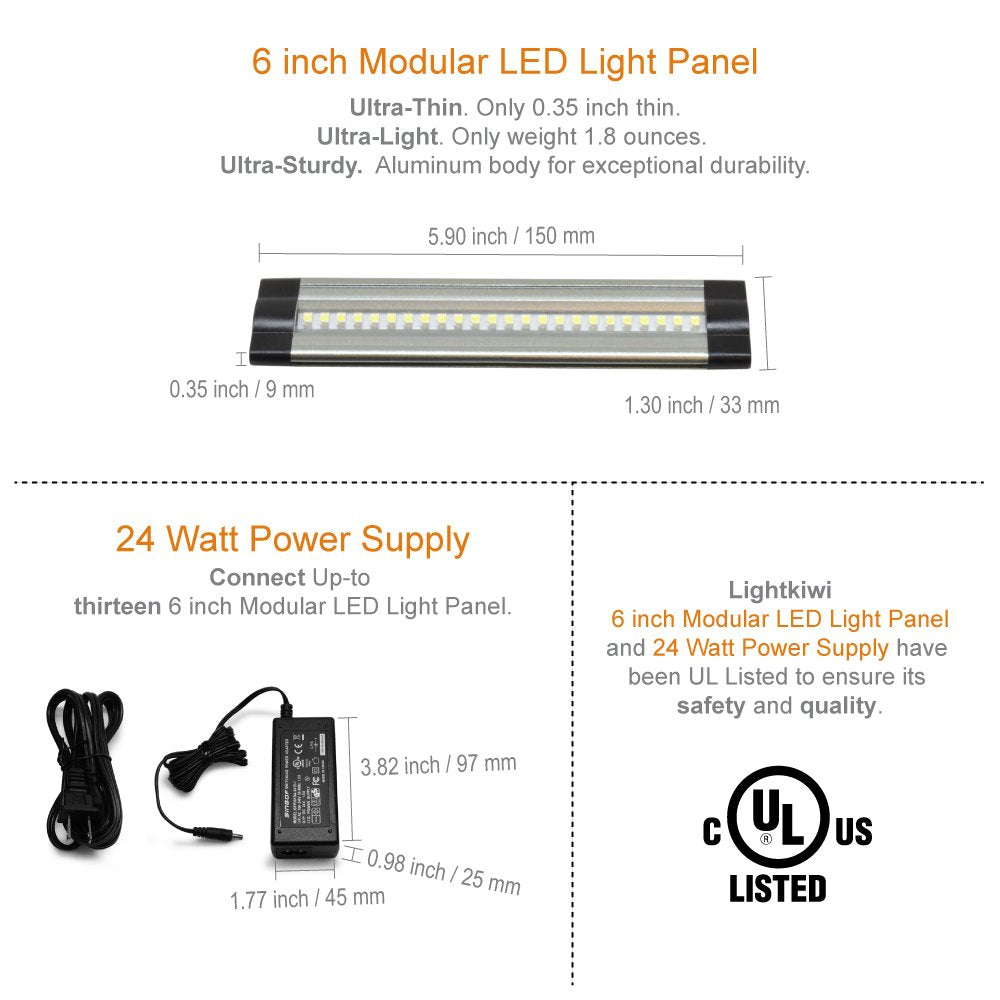 Lightkiwi V4918 6 Inch Cool White Modular Led Under Cabinet Lighting - Pro Kit (12 Panels)