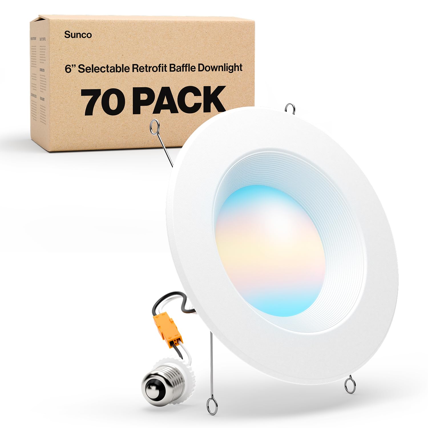 Sunco 70 Pack LED Recessed Lighting 6 Inch, Retrofit Can Lights, 965LM, 13W (100W Equivalent), Selectable CCT 2700K/3000K/3500K/