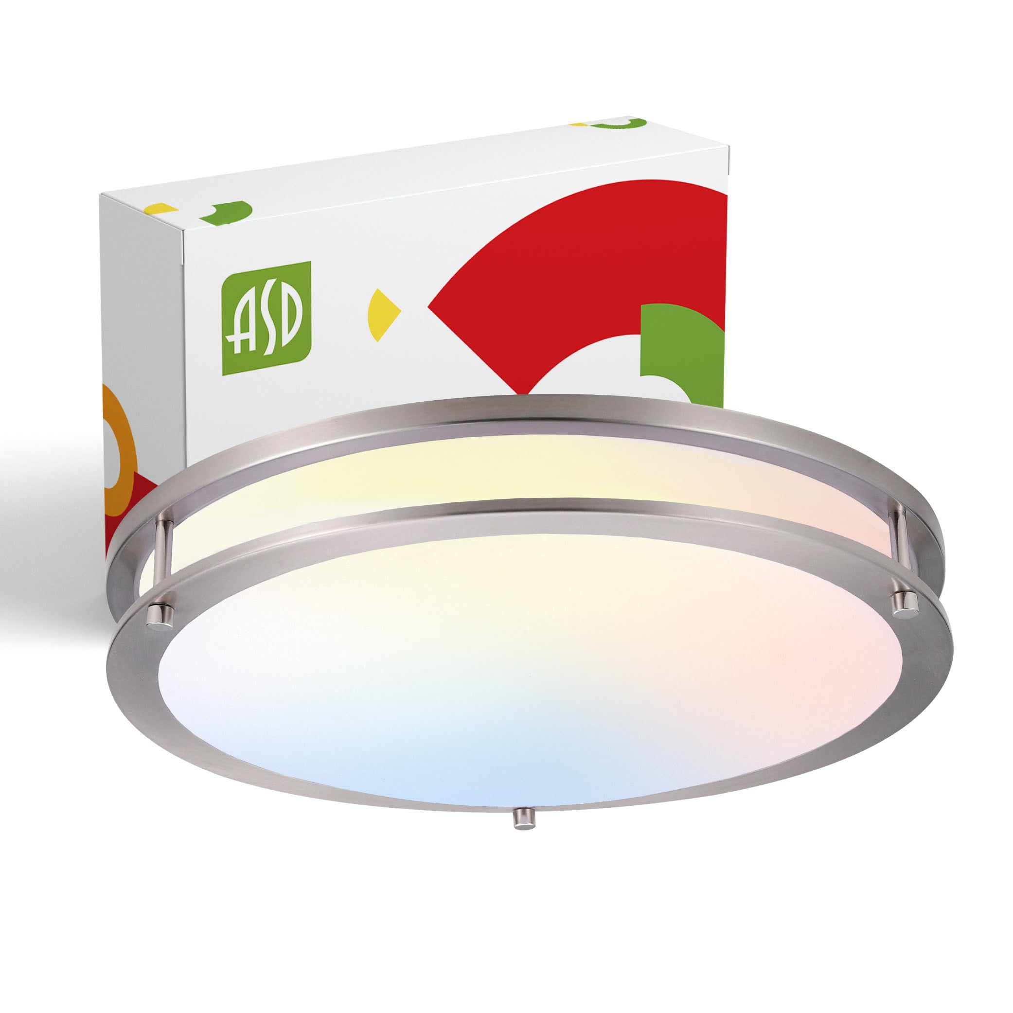 Asd Led 16 Inch Round Flush Mount Light Fixture | 24W 1900Lm 3000K-5000K 120V | 3Cct  Dimmable  Energy Star  Etl Listed | Close To Ceiling Double Ring Lamp  Low Profile Lighting | Nickel