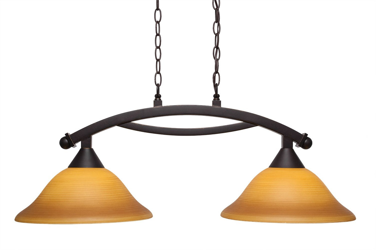 Toltec Lighting 872-DG-624 Bow 2 Light Island Light with 12&quot; Cayenne Linen Glass, Dark Granite Finish