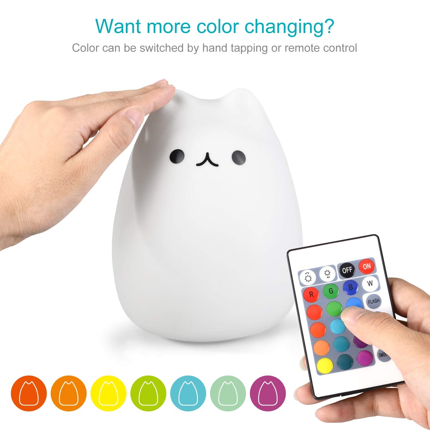 WoneNice Cute Kitty Silicone Night Light with Remote, Color Changing Kawaii Silicone Nightlights, Gift for Women Mom Teen Girls