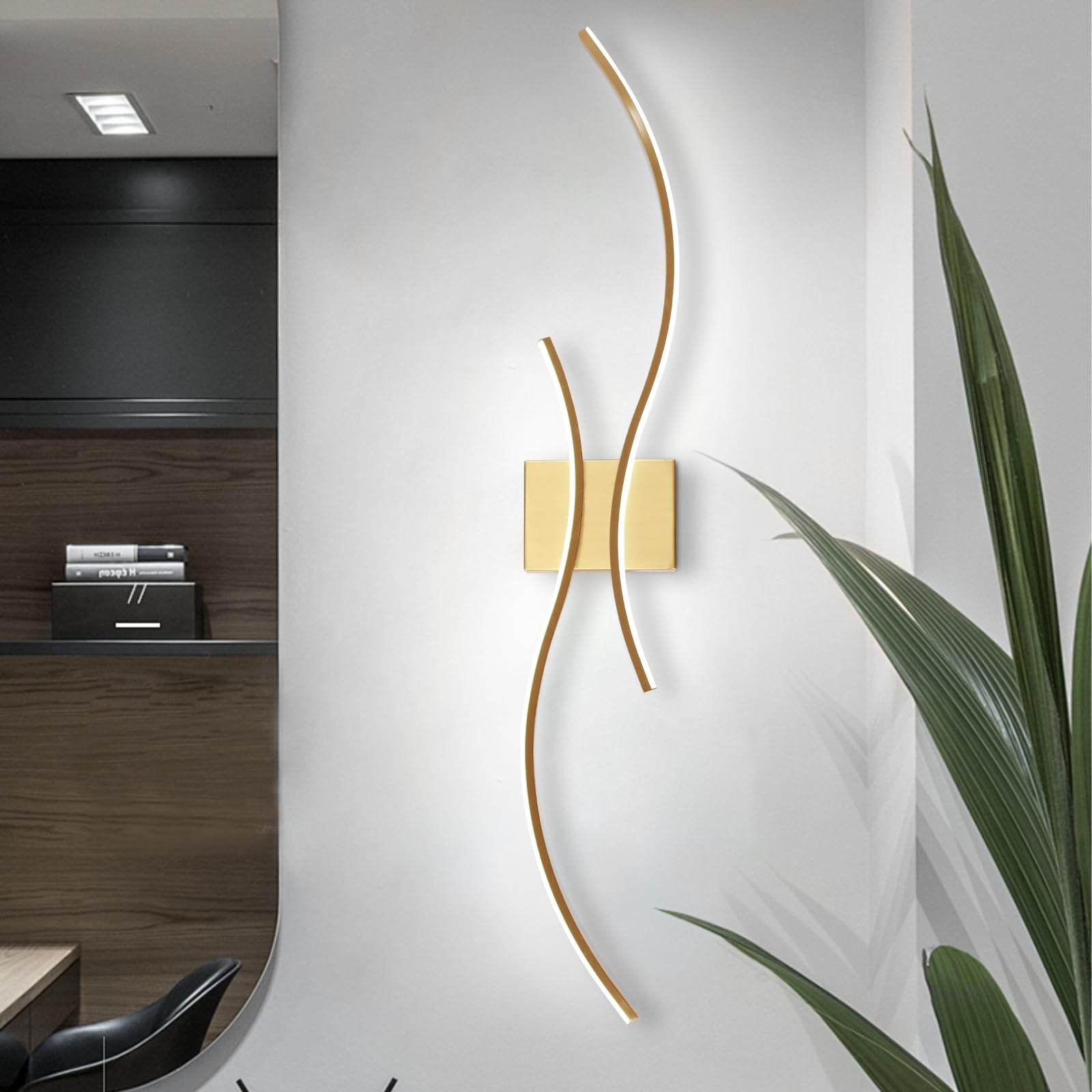 Caneoe Modern Wall Sconce  39Inch Gold Led Wall Light Fixtures 6000K Bathroom Vanity Light Fixtures Over Mirror Indoor Bedroom Wall Lamps For Living Room Hallway Sconces Lighting