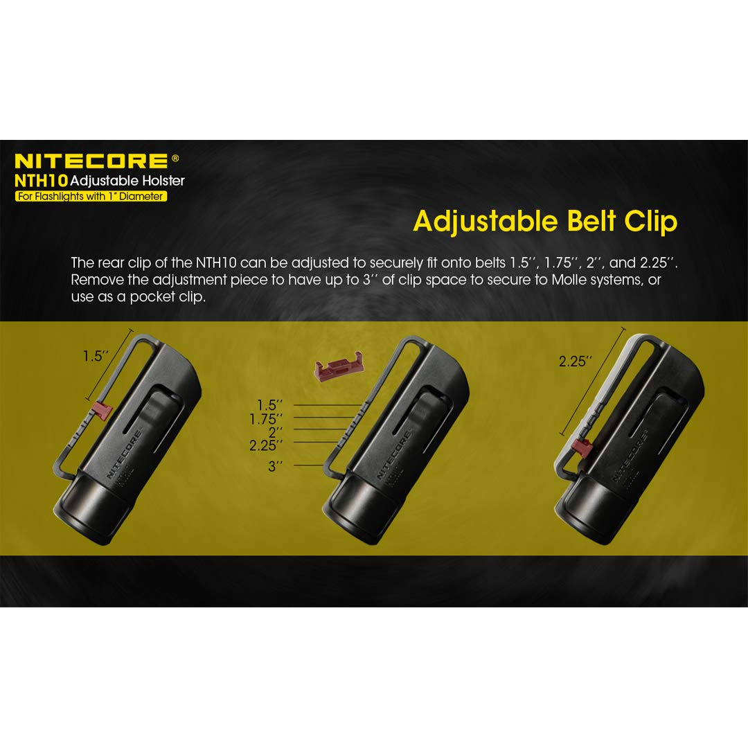 Nitecore NTH10 Adjustable Hard Holster for 1" Tube Flashlights - Black, Durable Plastic
